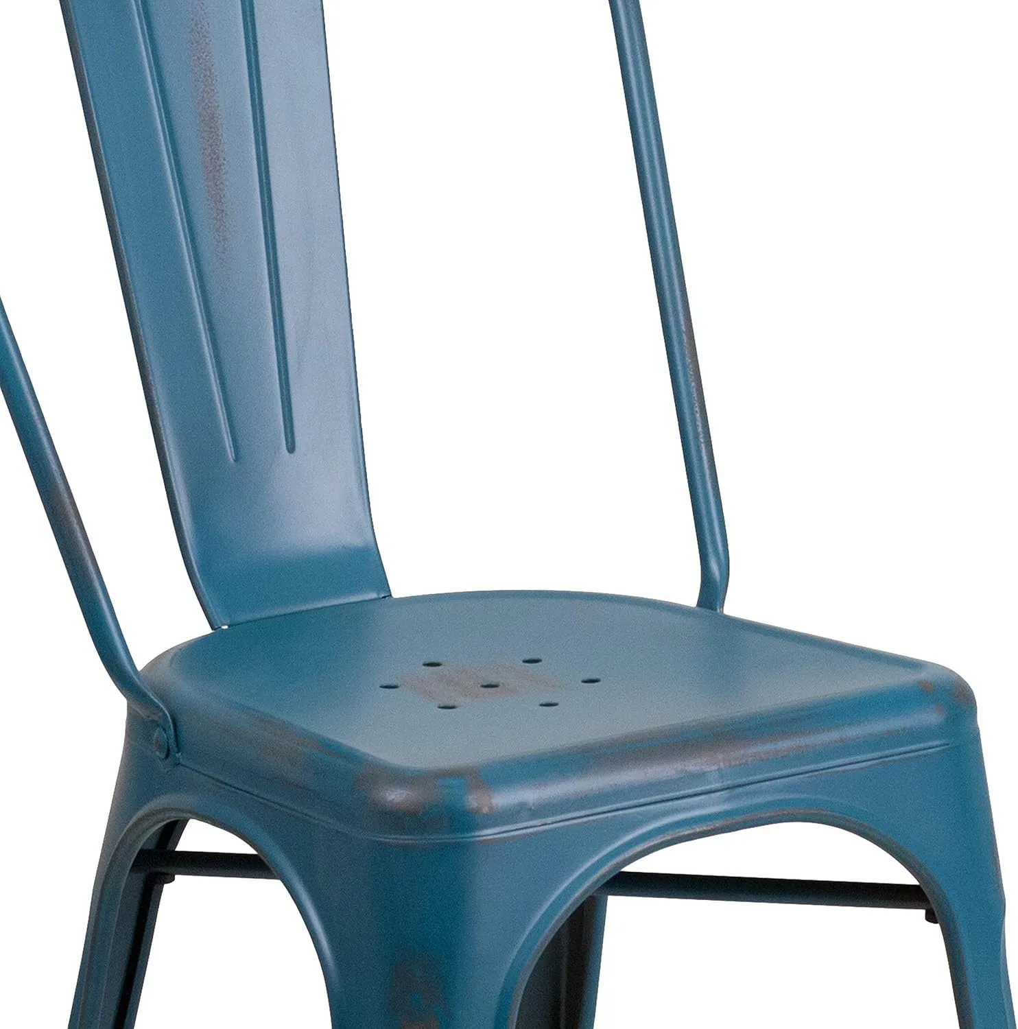 EMMA   OLIVER Commercial Grade Distressed Blue Metal Indoor-Outdoor Stackable Chair