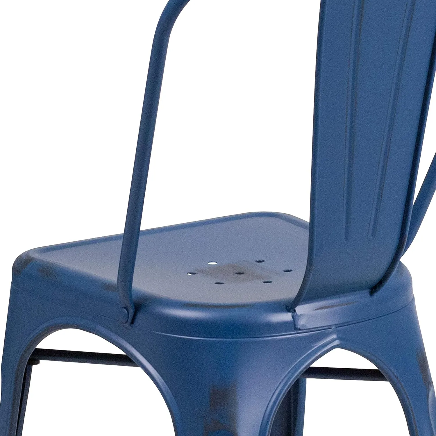 EMMA   OLIVER Commercial Grade Distressed Blue Metal Indoor-Outdoor Stackable Chair