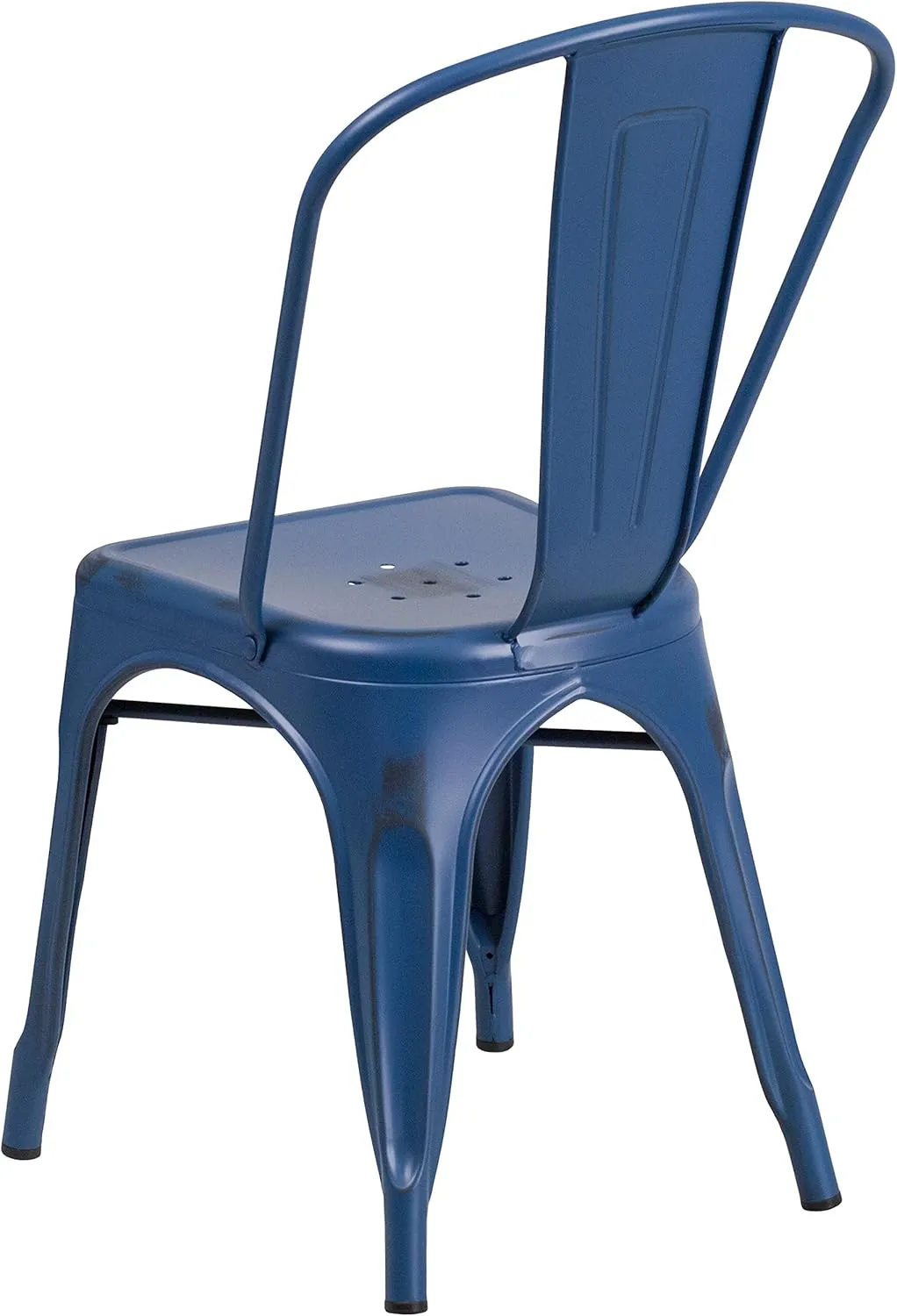 EMMA   OLIVER Commercial Grade Distressed Blue Metal Indoor-Outdoor Stackable Chair