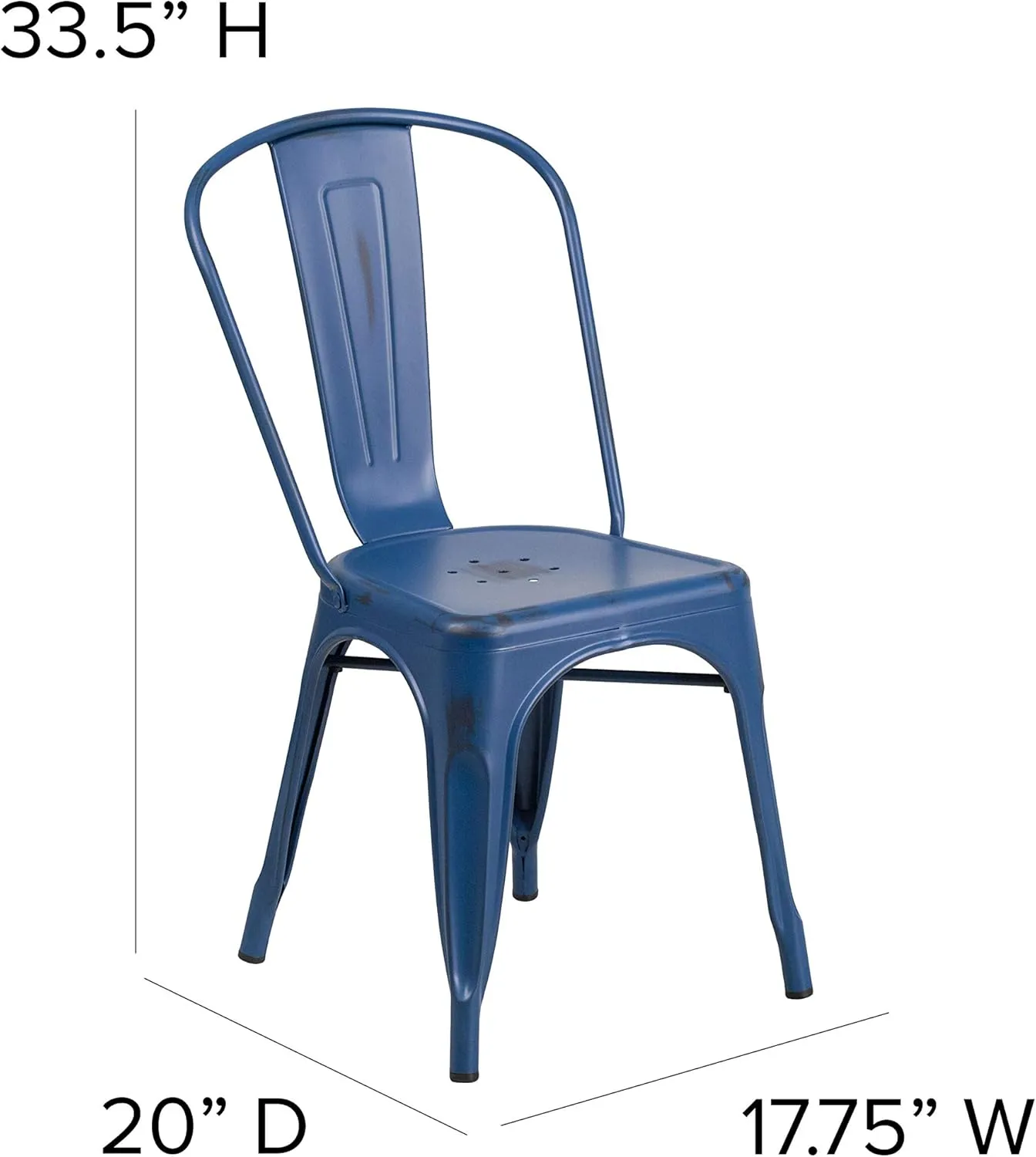 EMMA   OLIVER Commercial Grade Distressed Blue Metal Indoor-Outdoor Stackable Chair