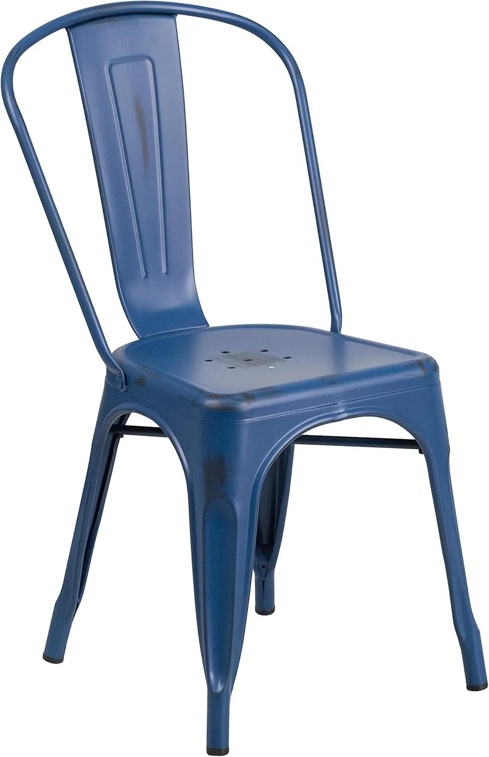 EMMA   OLIVER Commercial Grade Distressed Blue Metal Indoor-Outdoor Stackable Chair