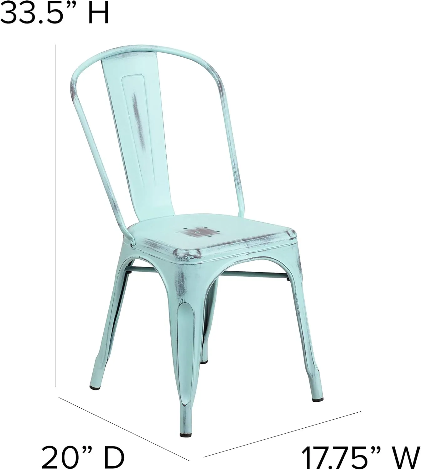 EMMA   OLIVER Commercial Grade Distressed Green-Blue Metal Indoor-Outdoor Stackable Chair