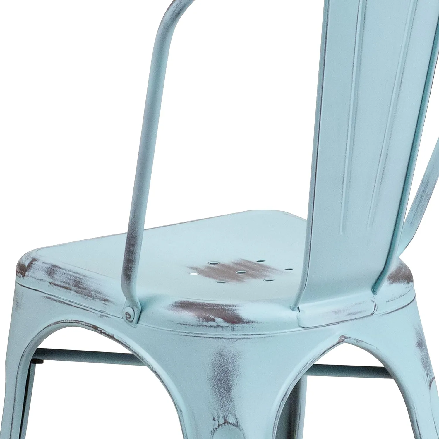 EMMA   OLIVER Commercial Grade Distressed Green-Blue Metal Indoor-Outdoor Stackable Chair