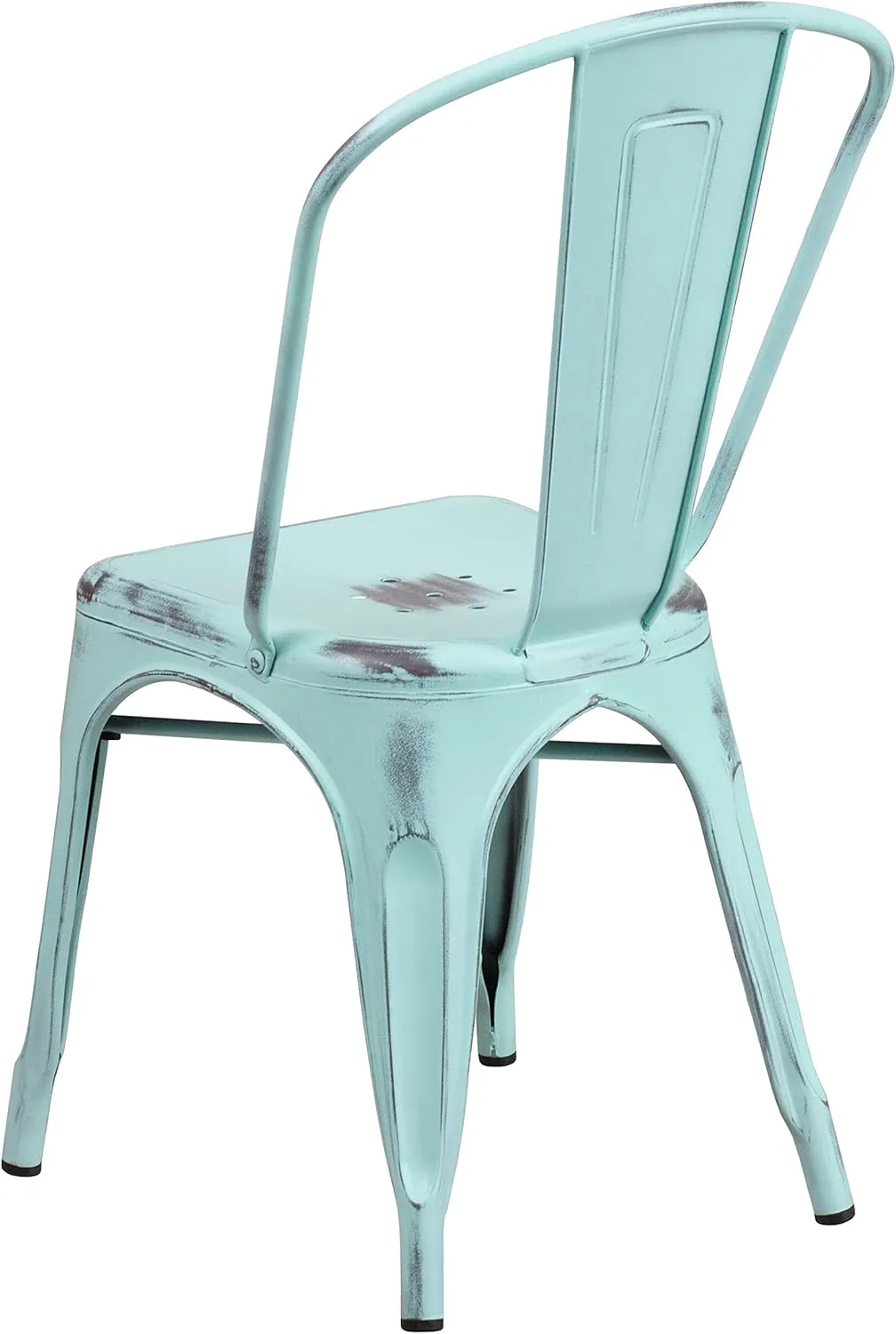 EMMA   OLIVER Commercial Grade Distressed Green-Blue Metal Indoor-Outdoor Stackable Chair