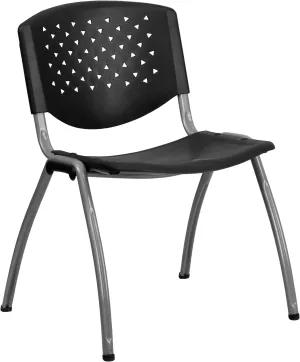 EMMA   OLIVER Home and Office Black Plastic Stack Chair with Perforated Back - Guest Chair