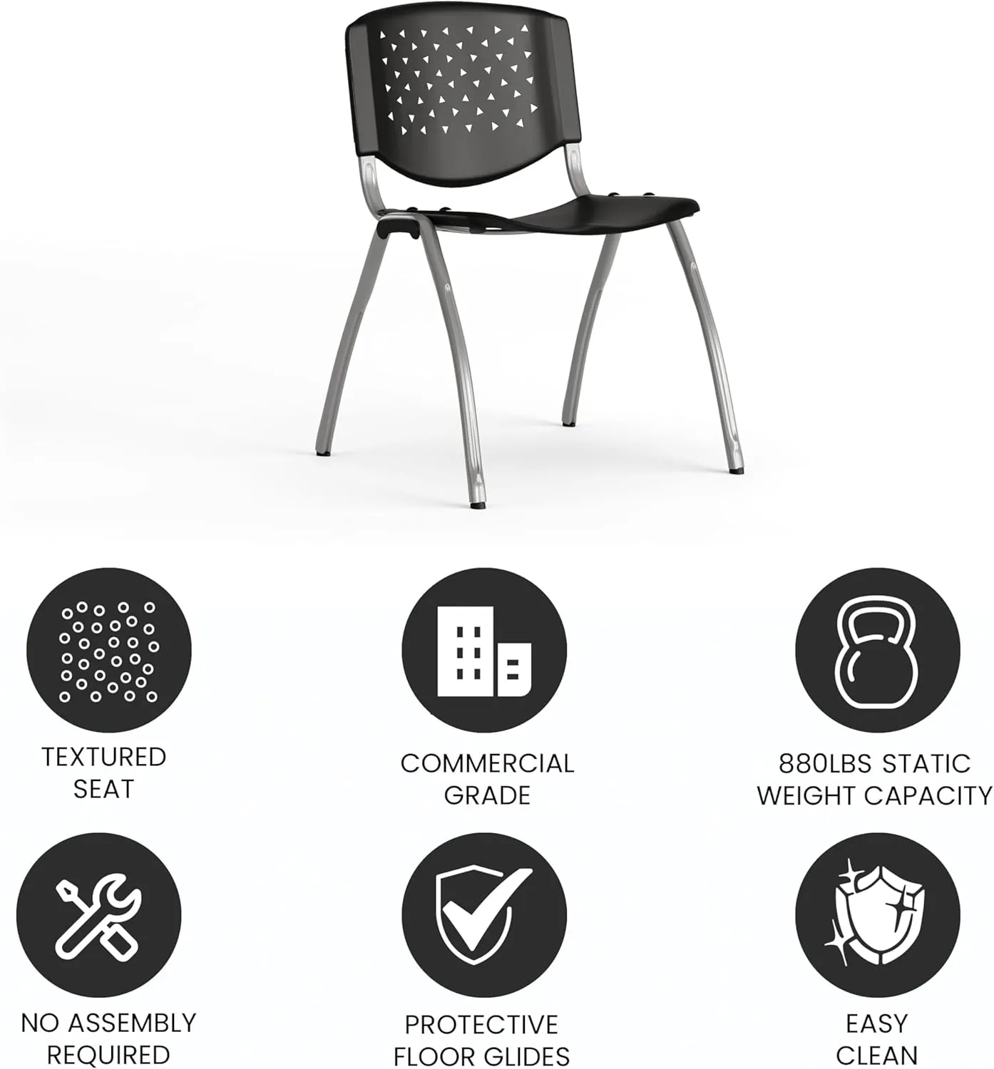 EMMA   OLIVER Home and Office Black Plastic Stack Chair with Perforated Back - Guest Chair