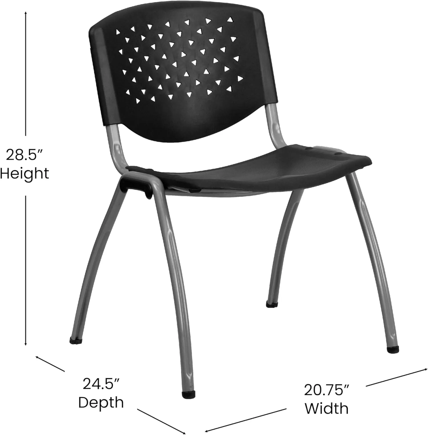 EMMA   OLIVER Home and Office Black Plastic Stack Chair with Perforated Back - Guest Chair
