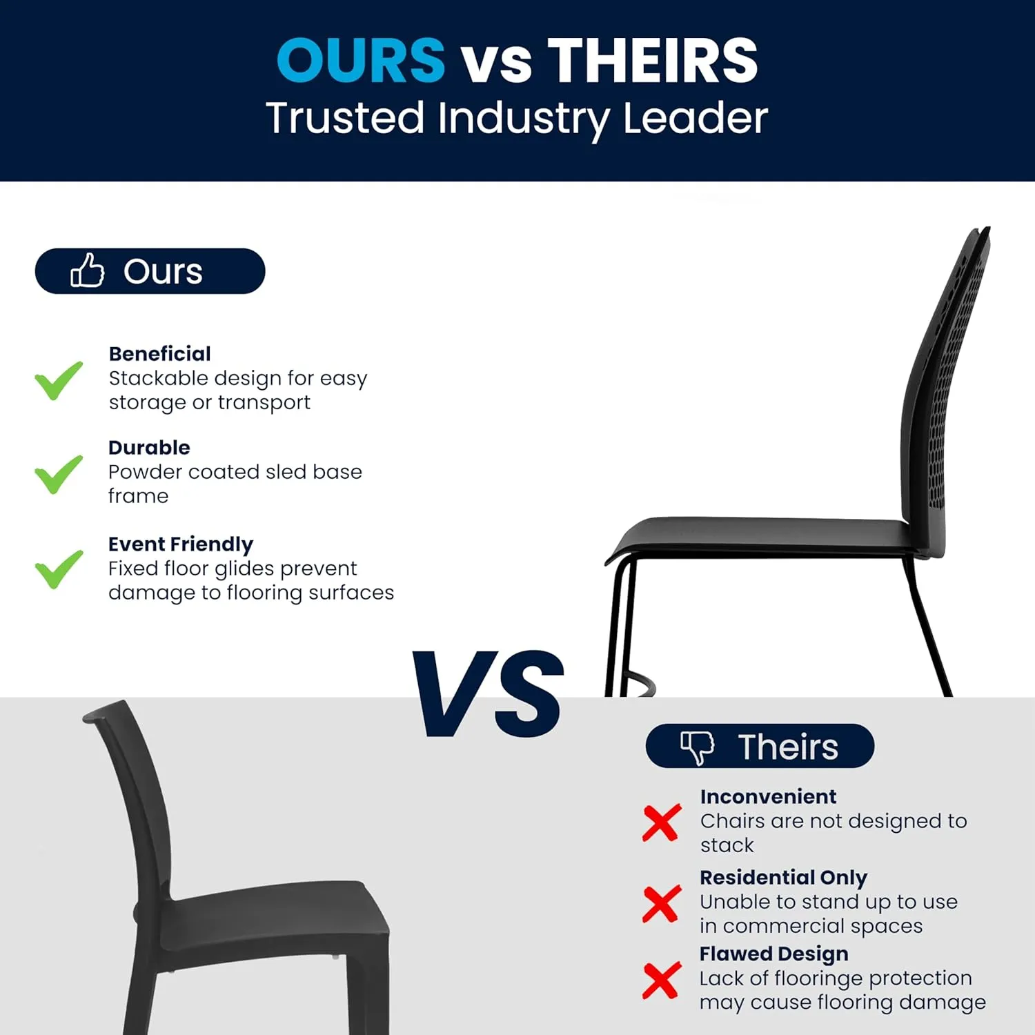 EMMA   OLIVER Home and Office Black Sled Base Stack Chair with Air-Vent Back - Guest Chair