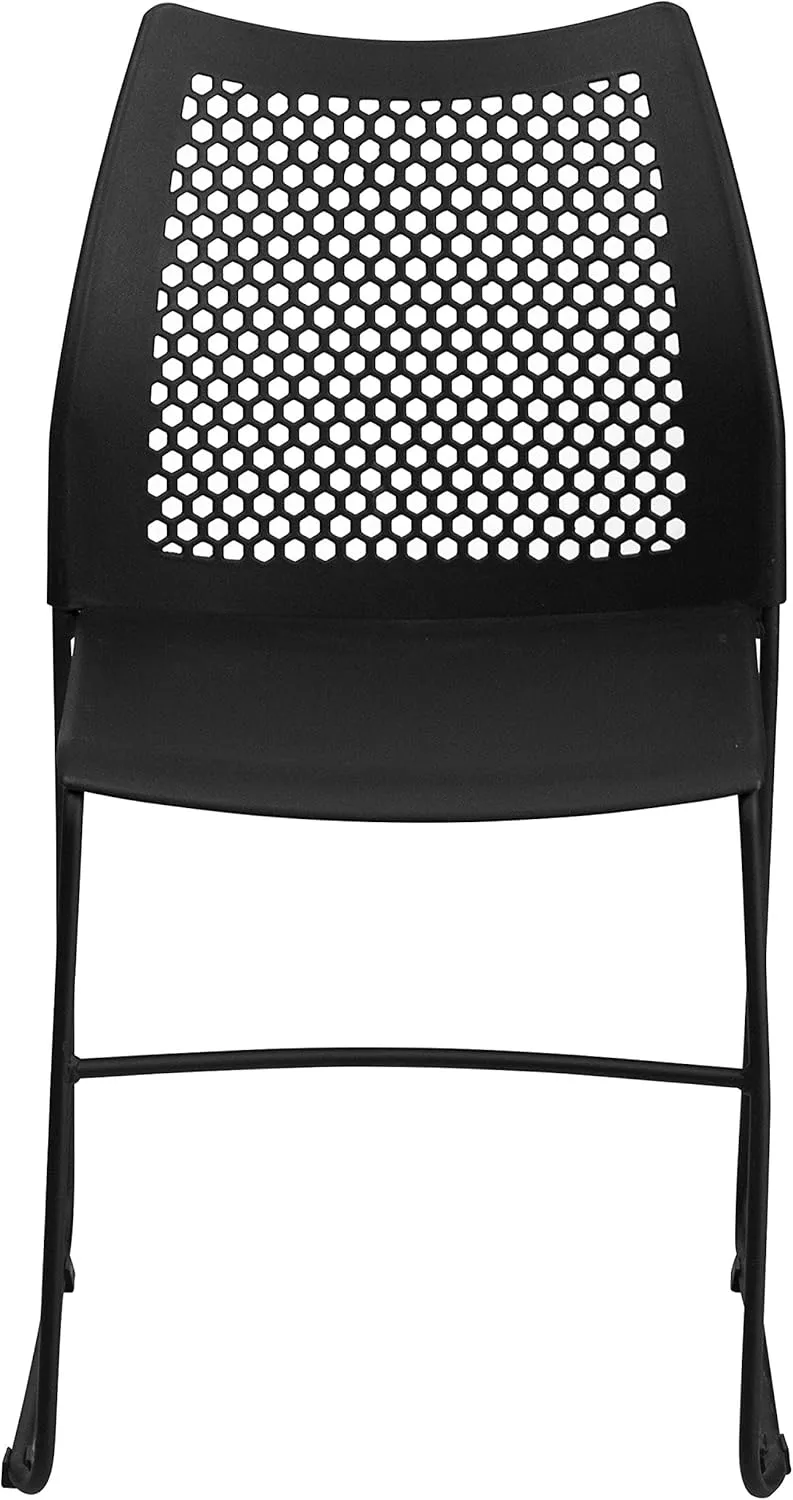 EMMA   OLIVER Home and Office Black Sled Base Stack Chair with Air-Vent Back - Guest Chair