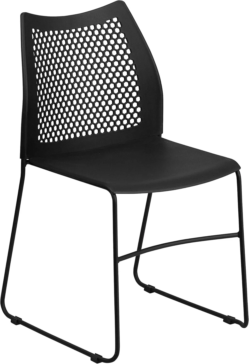 EMMA   OLIVER Home and Office Black Sled Base Stack Chair with Air-Vent Back - Guest Chair