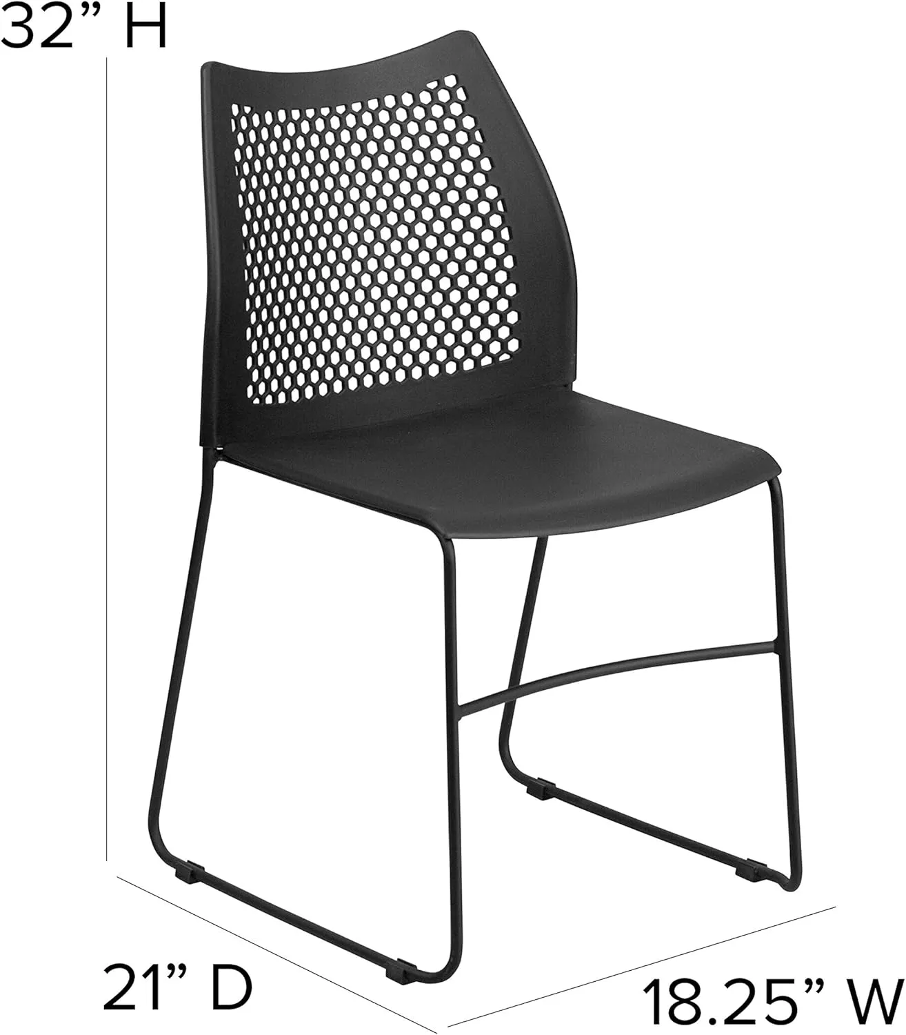 EMMA   OLIVER Home and Office Black Sled Base Stack Chair with Air-Vent Back - Guest Chair