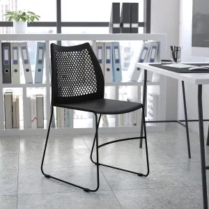 EMMA   OLIVER Home and Office Black Sled Base Stack Chair with Air-Vent Back - Guest Chair