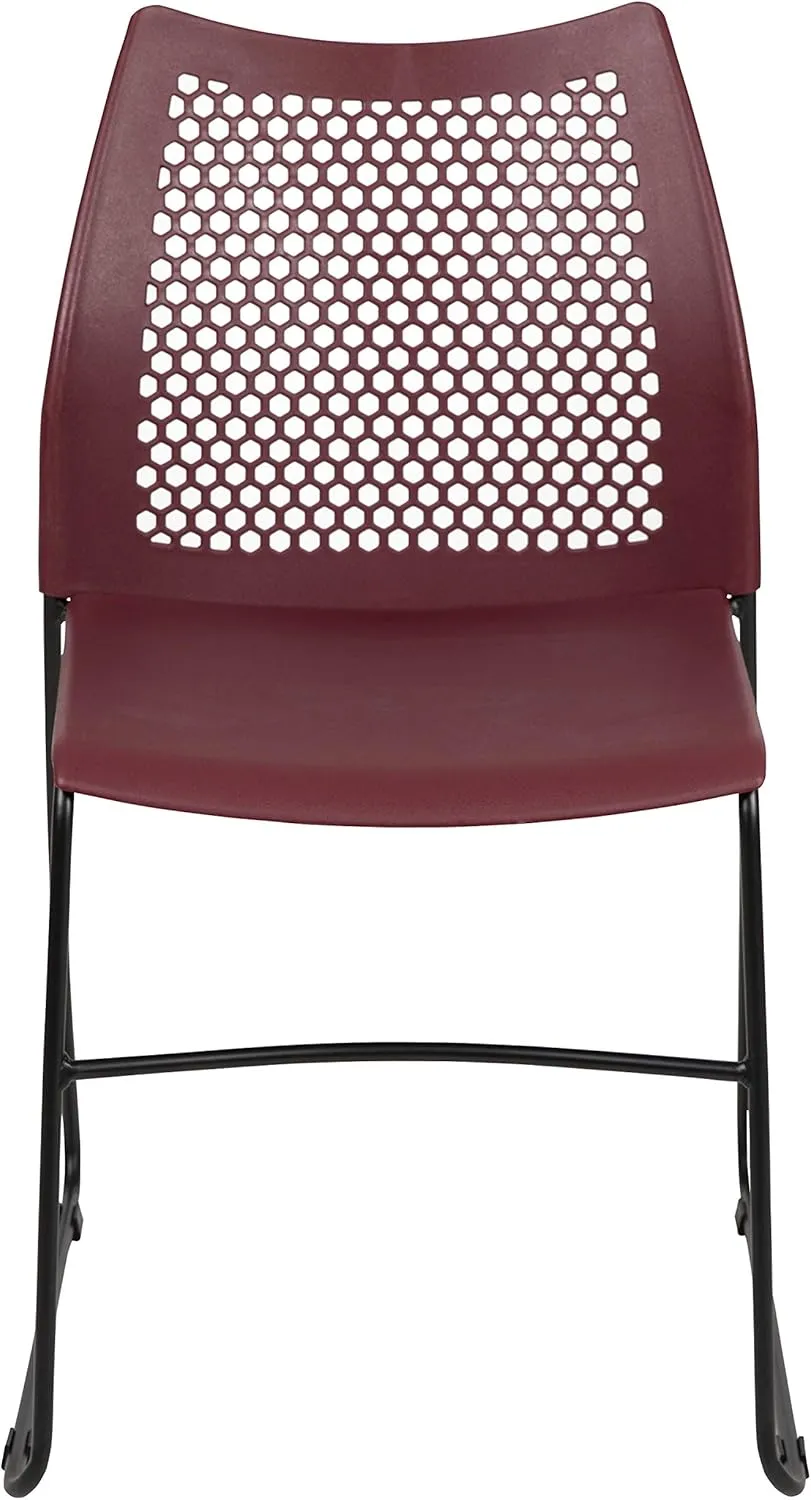 EMMA   OLIVER Home and Office Burgundy Sled Base Stack Chair with Air-Vent Back - Guest Chair