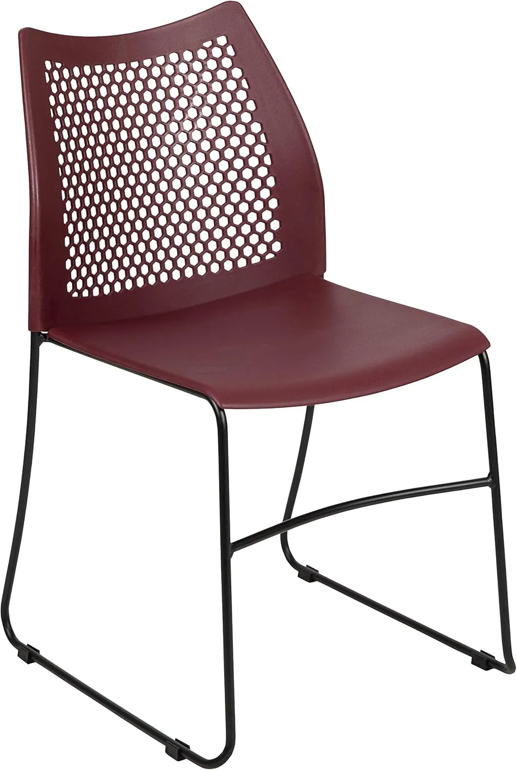 EMMA   OLIVER Home and Office Burgundy Sled Base Stack Chair with Air-Vent Back - Guest Chair