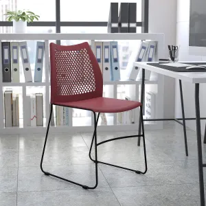 EMMA   OLIVER Home and Office Burgundy Sled Base Stack Chair with Air-Vent Back - Guest Chair
