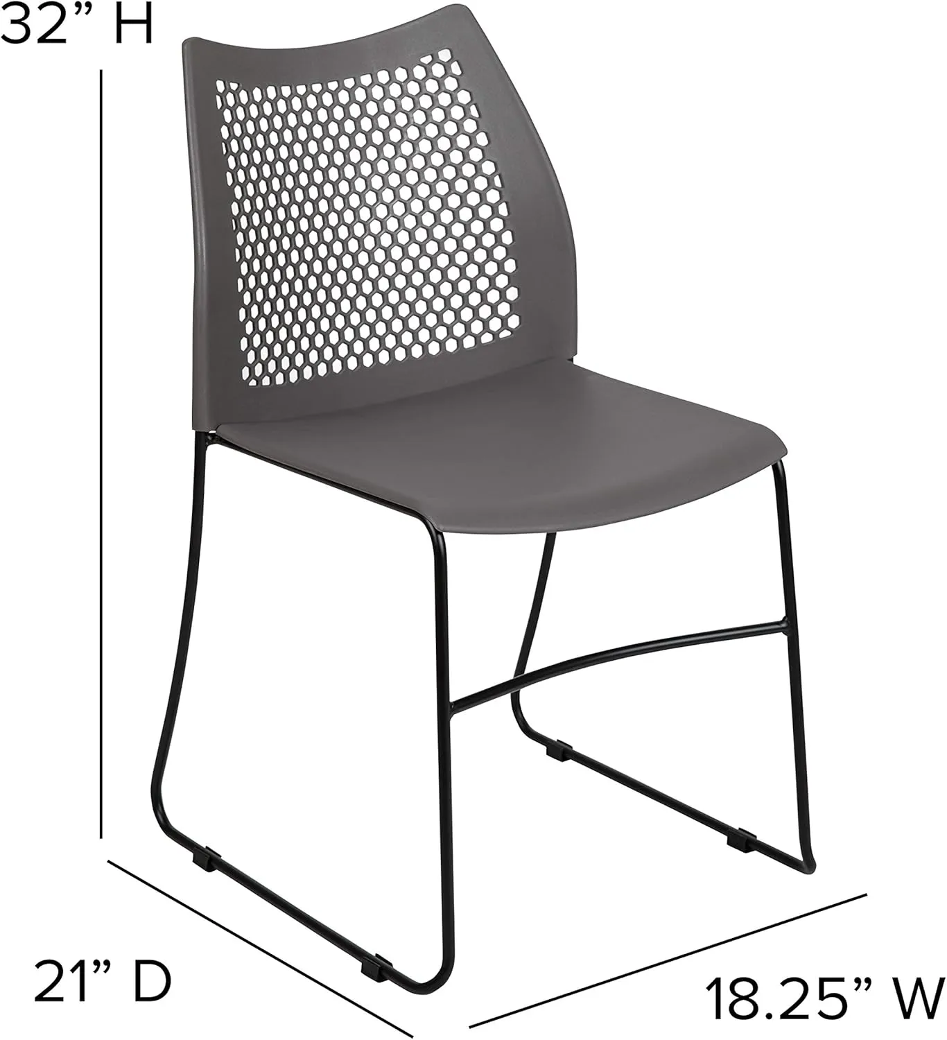 EMMA   OLIVER Home and Office Gray Sled Base Stack Chair with Air-Vent Back - Guest Chair
