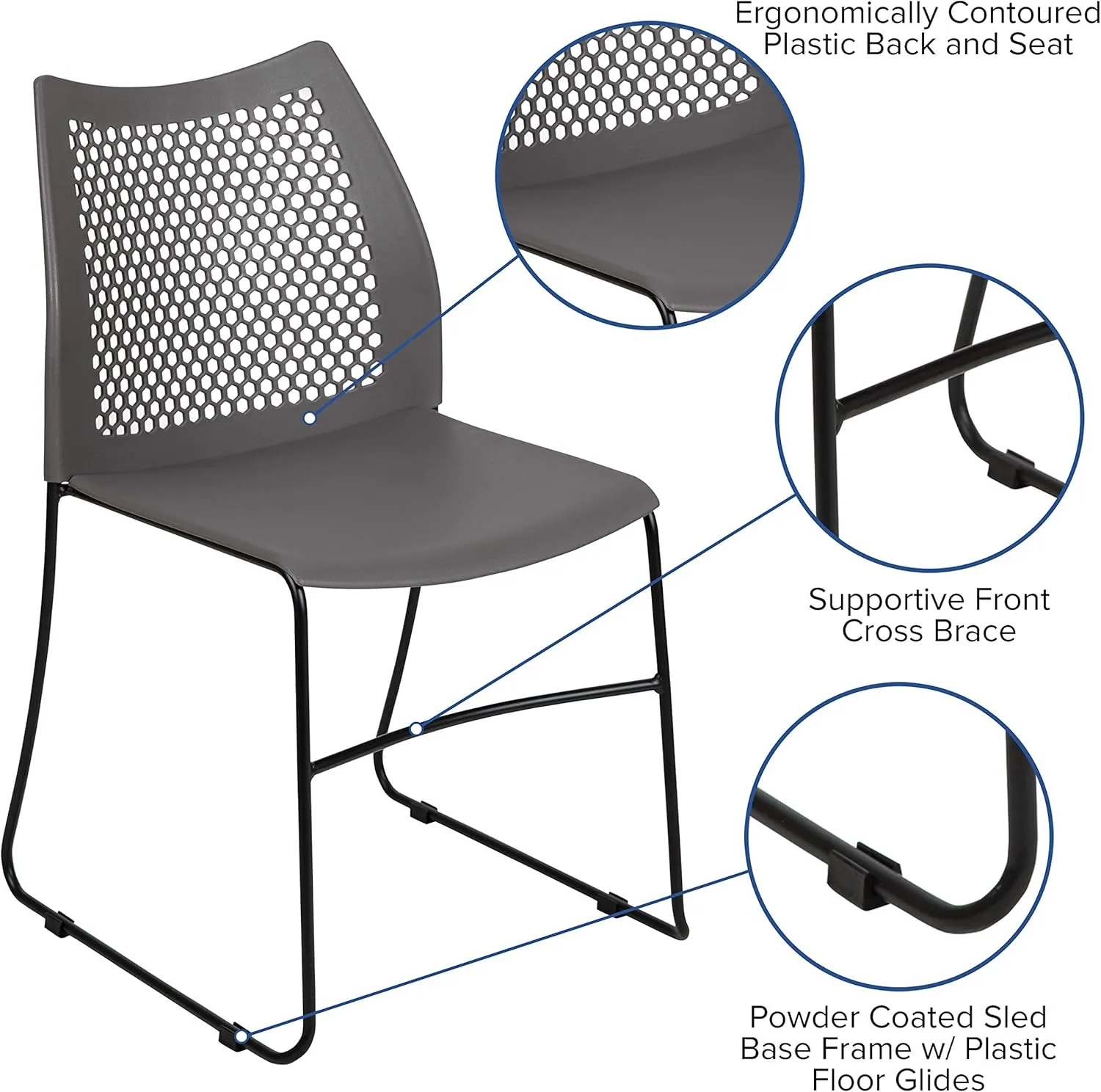EMMA   OLIVER Home and Office Gray Sled Base Stack Chair with Air-Vent Back - Guest Chair