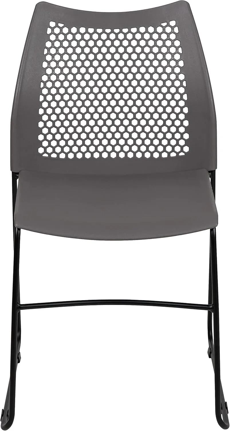 EMMA   OLIVER Home and Office Gray Sled Base Stack Chair with Air-Vent Back - Guest Chair