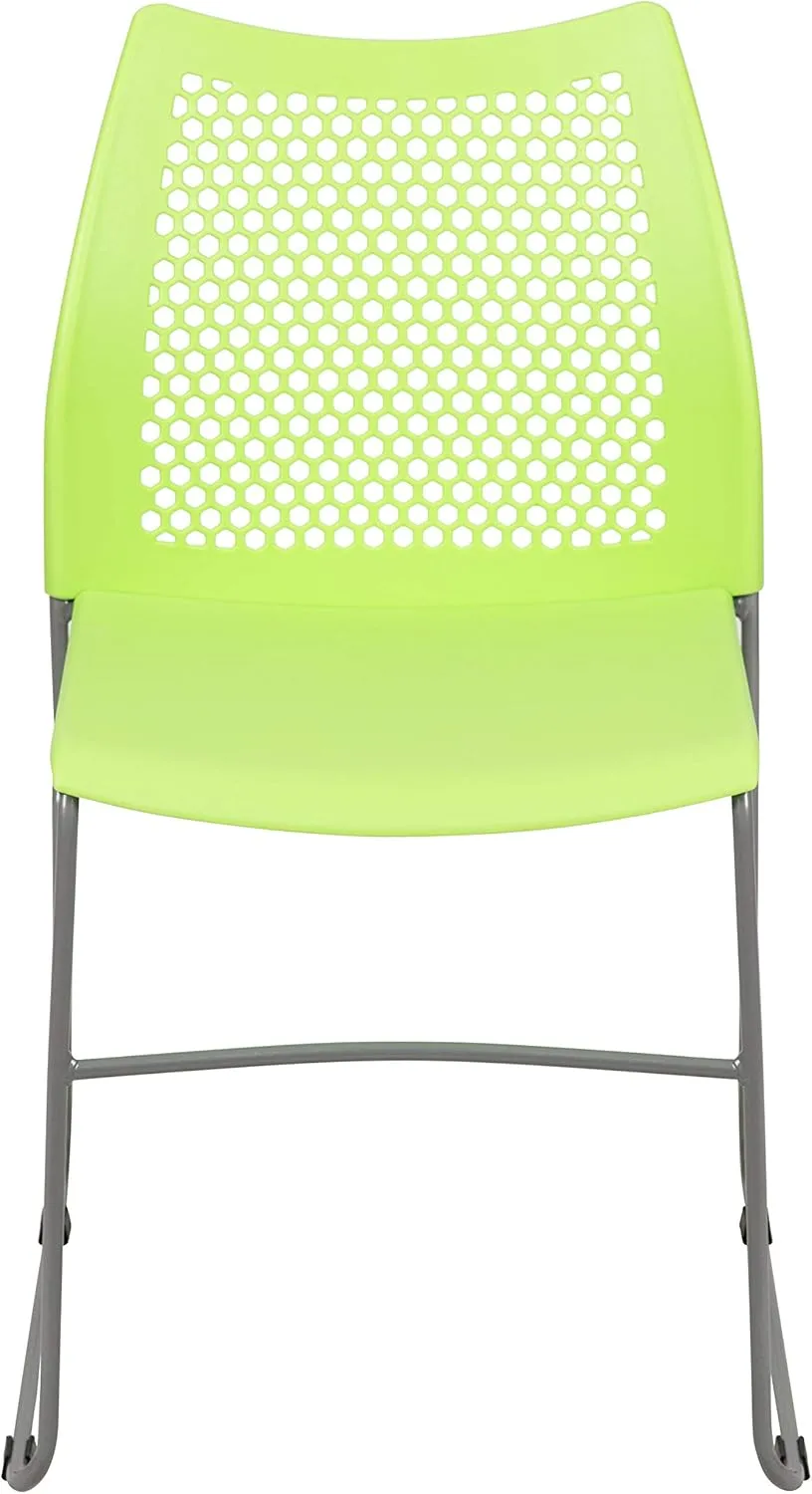 EMMA   OLIVER Home and Office Green Sled Base Stack Chair with Air-Vent Back - Guest Chair