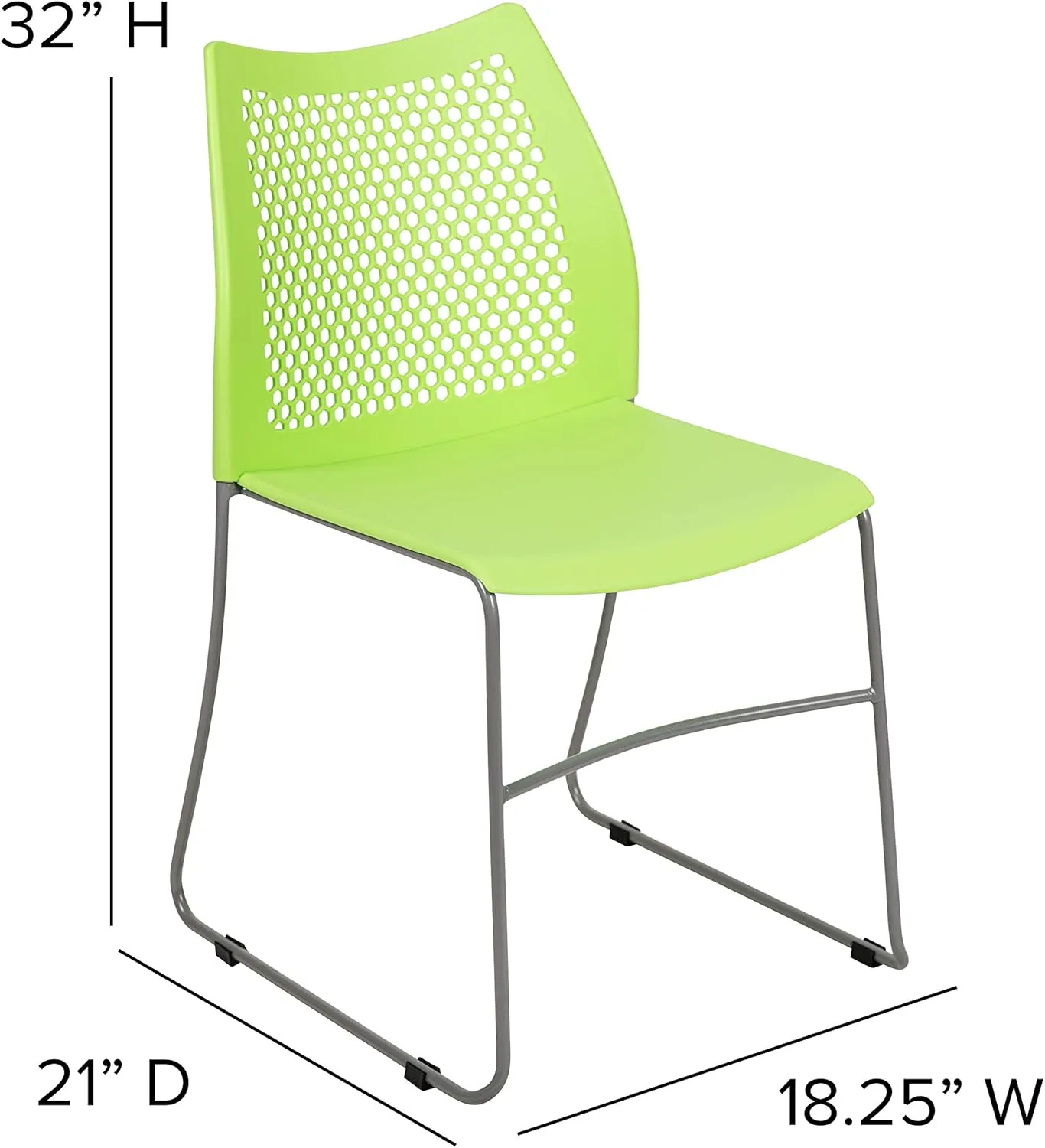 EMMA   OLIVER Home and Office Green Sled Base Stack Chair with Air-Vent Back - Guest Chair