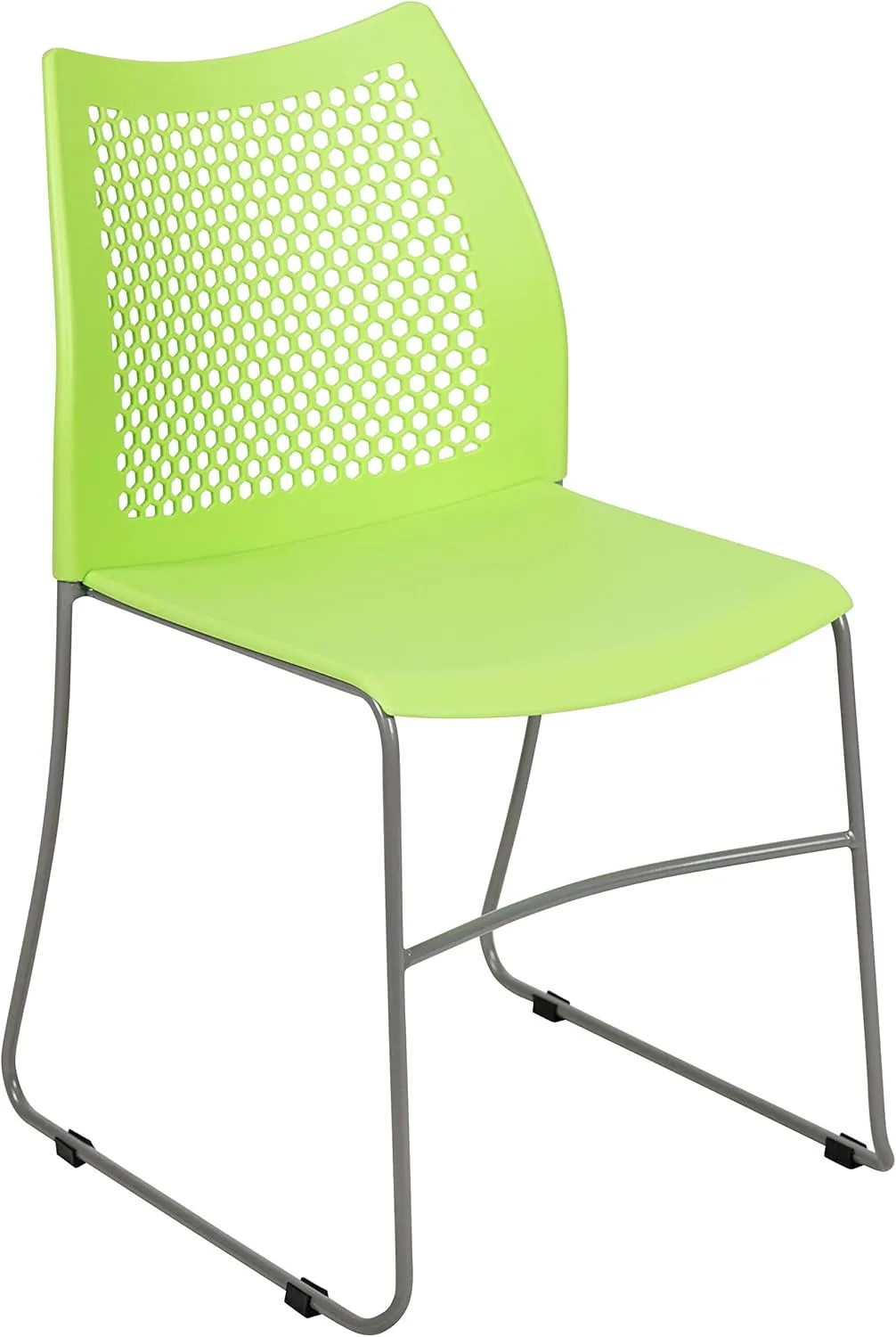 EMMA   OLIVER Home and Office Green Sled Base Stack Chair with Air-Vent Back - Guest Chair