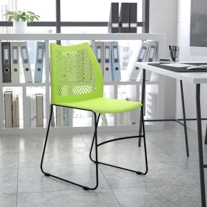 EMMA   OLIVER Home and Office Green Sled Base Stack Chair with Air-Vent Back - Guest Chair