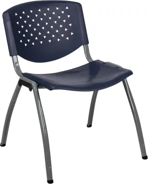 EMMA   OLIVER Home and Office Navy Plastic Stack Chair with Perforated Back - Guest Chair