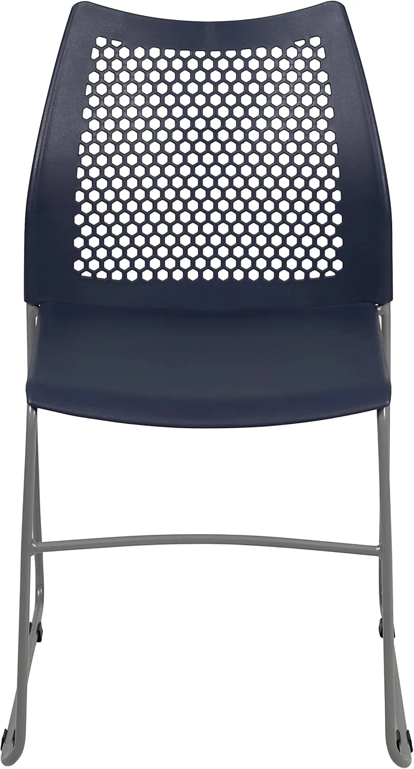 EMMA   OLIVER Home and Office Navy Sled Base Stack Chair with Air-Vent Back - Guest Chair