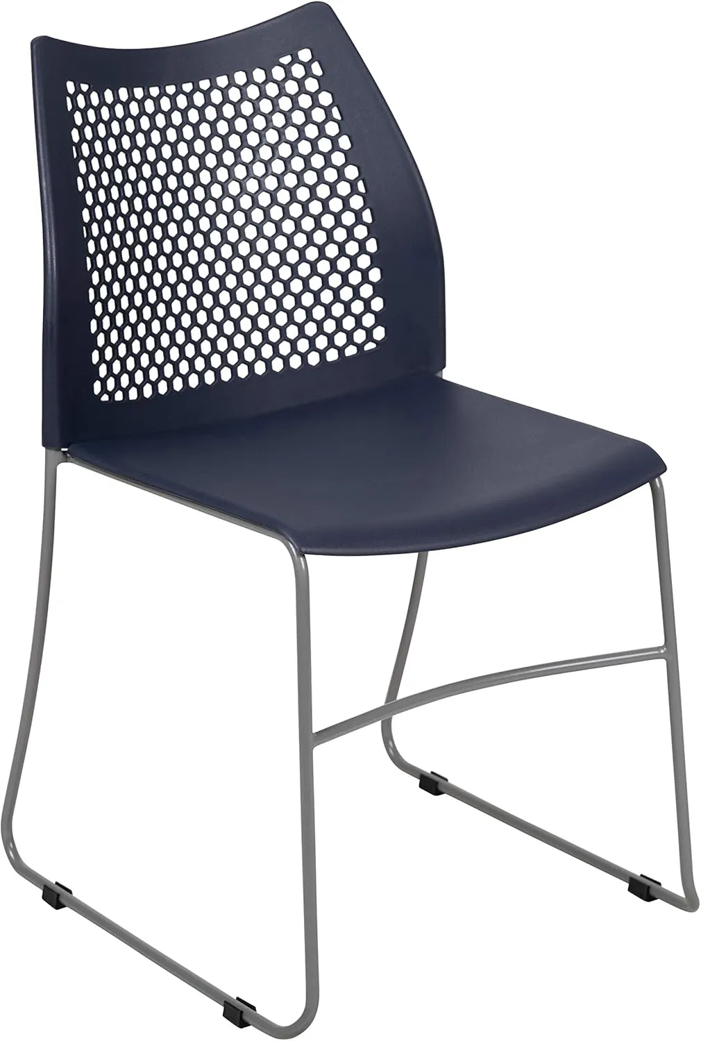 EMMA   OLIVER Home and Office Navy Sled Base Stack Chair with Air-Vent Back - Guest Chair