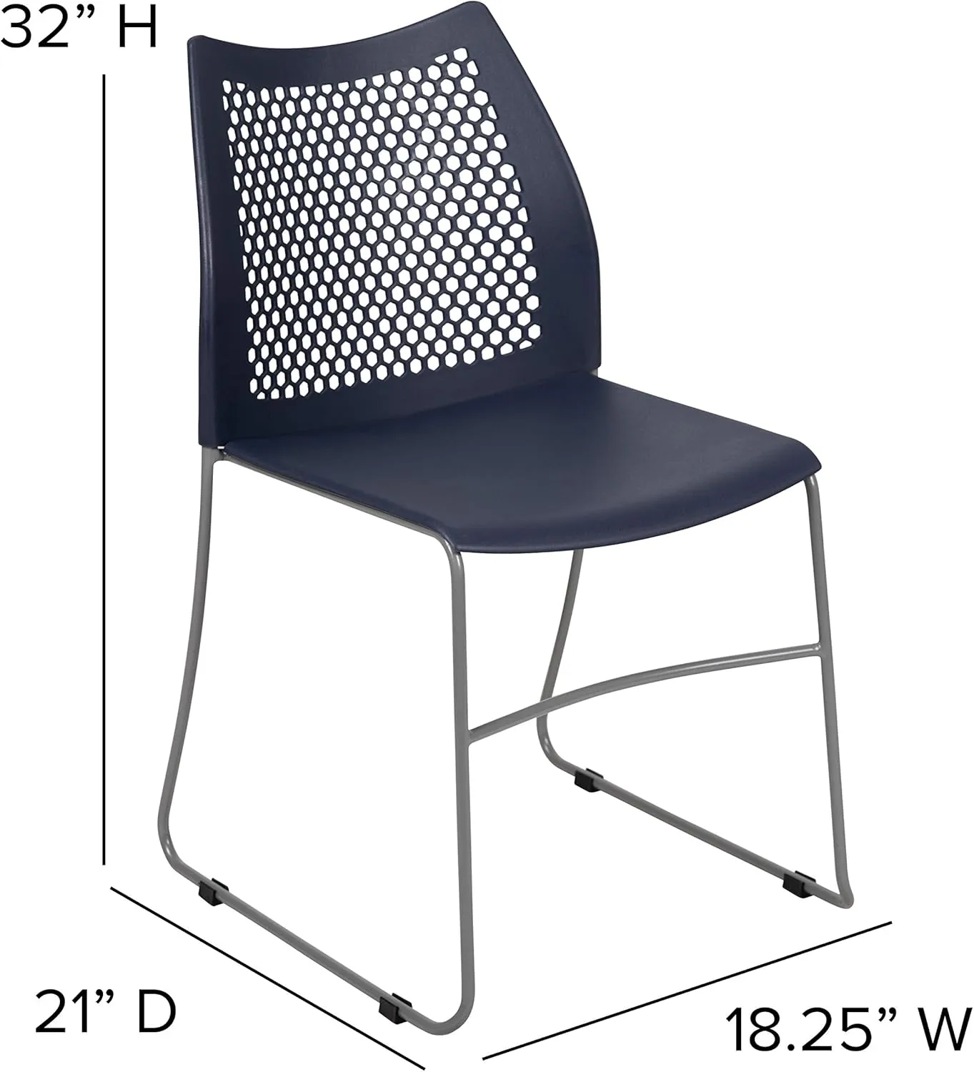 EMMA   OLIVER Home and Office Navy Sled Base Stack Chair with Air-Vent Back - Guest Chair