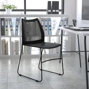 EMMA   OLIVER Home and Office Navy Sled Base Stack Chair with Air-Vent Back - Guest Chair