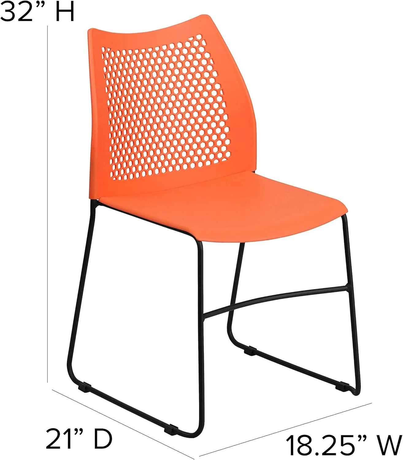 EMMA   OLIVER Home and Office Orange Sled Base Stack Chair with Air-Vent Back - Guest Chair