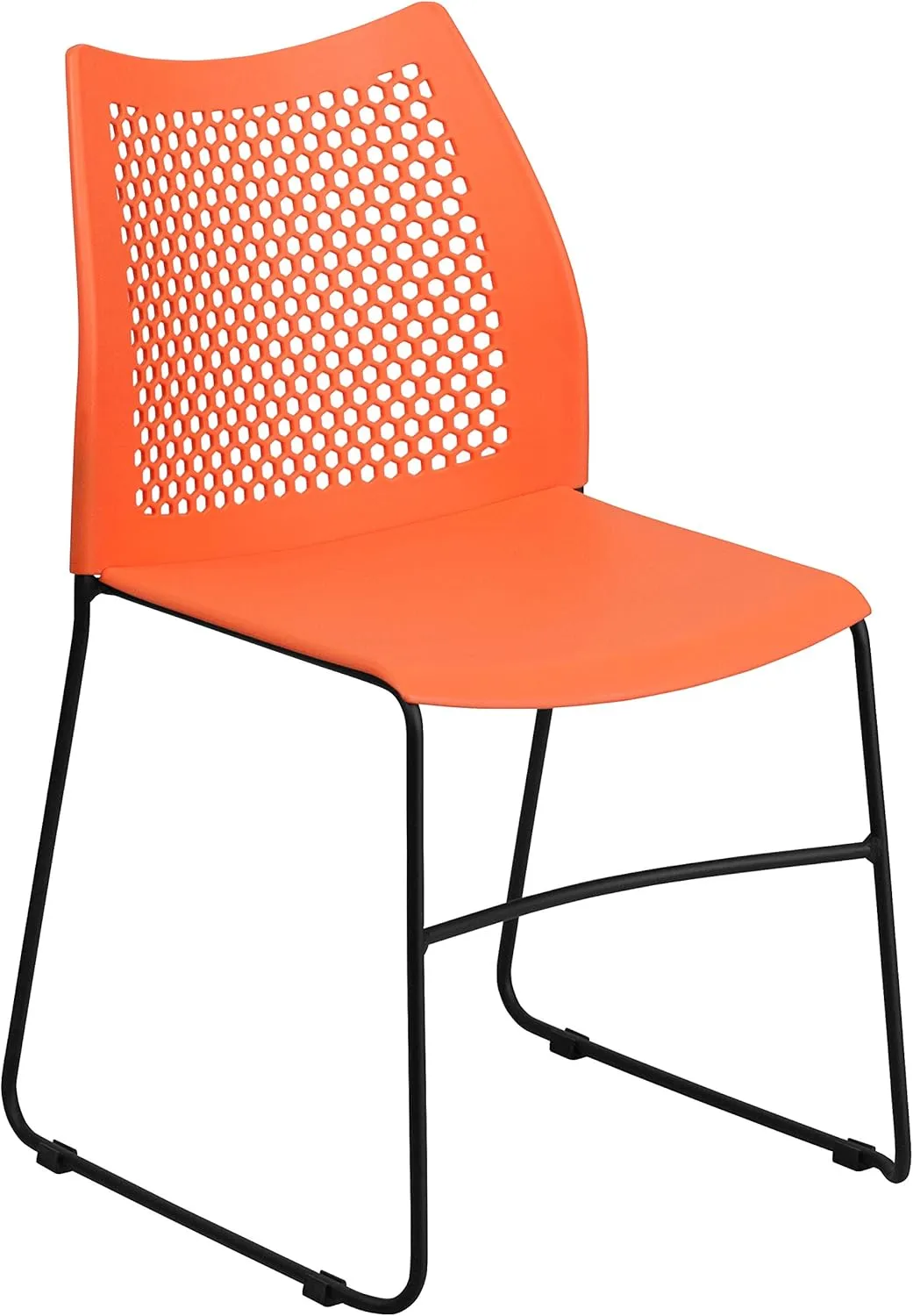 EMMA   OLIVER Home and Office Orange Sled Base Stack Chair with Air-Vent Back - Guest Chair