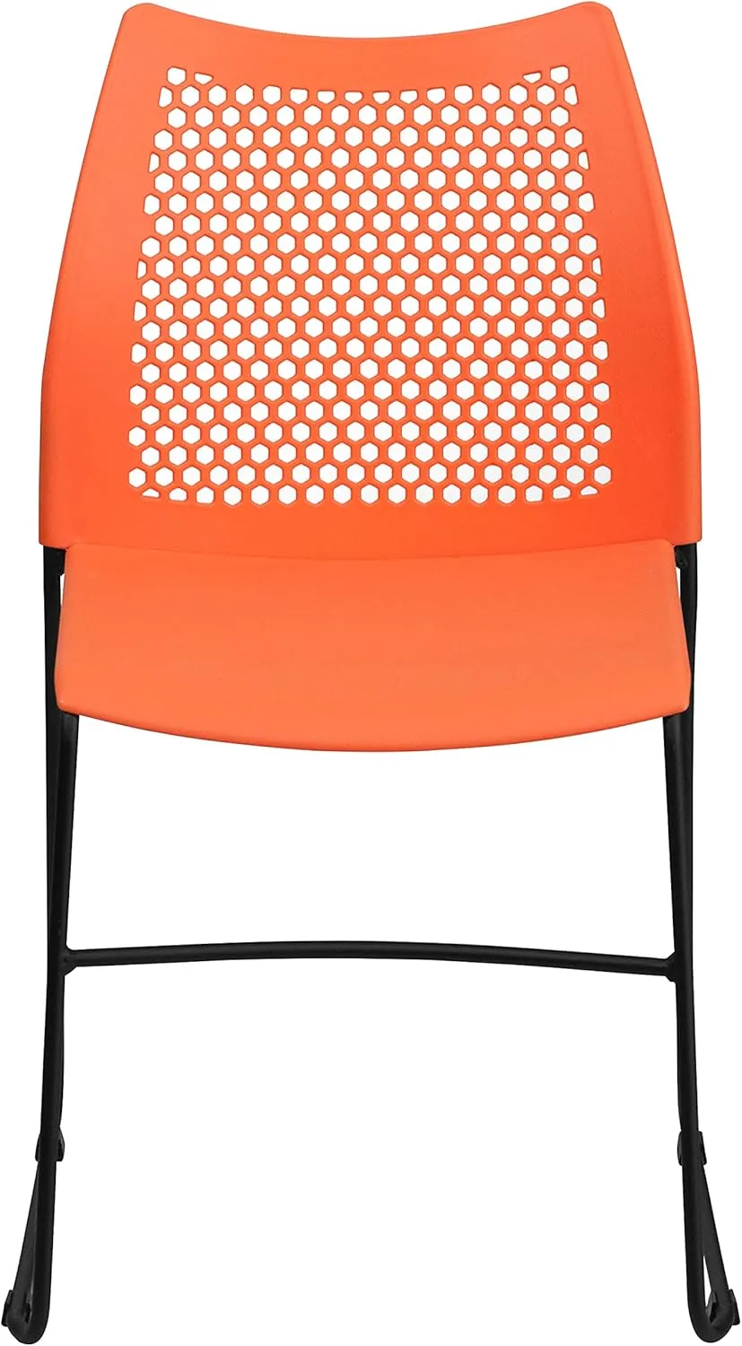 EMMA   OLIVER Home and Office Orange Sled Base Stack Chair with Air-Vent Back - Guest Chair