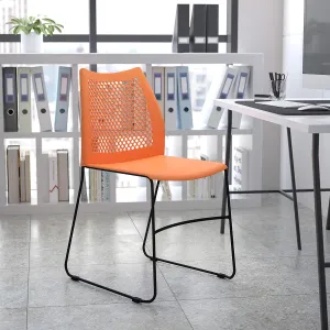 EMMA   OLIVER Home and Office Orange Sled Base Stack Chair with Air-Vent Back - Guest Chair
