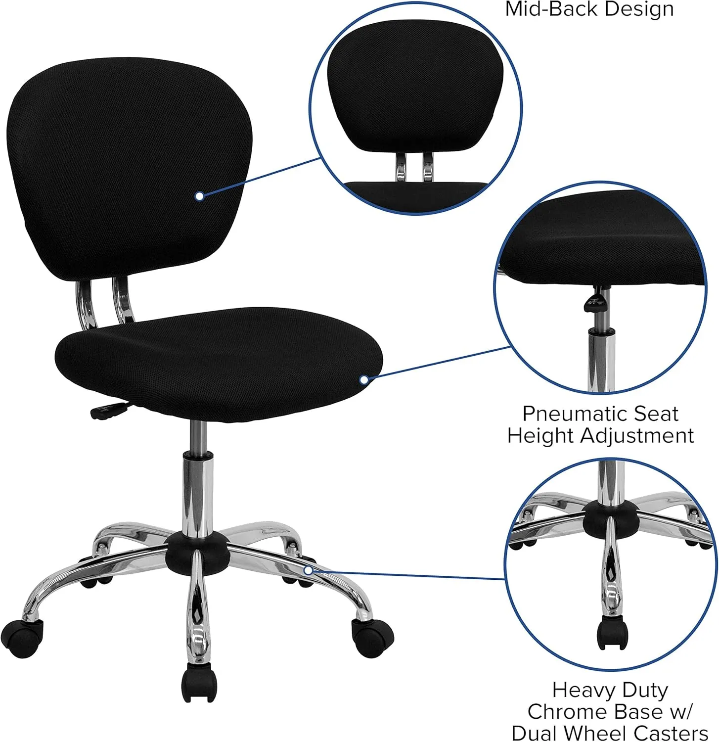 EMMA   OLIVER Mid-Back Black Mesh Padded Swivel Task Office Chair with Chrome Base