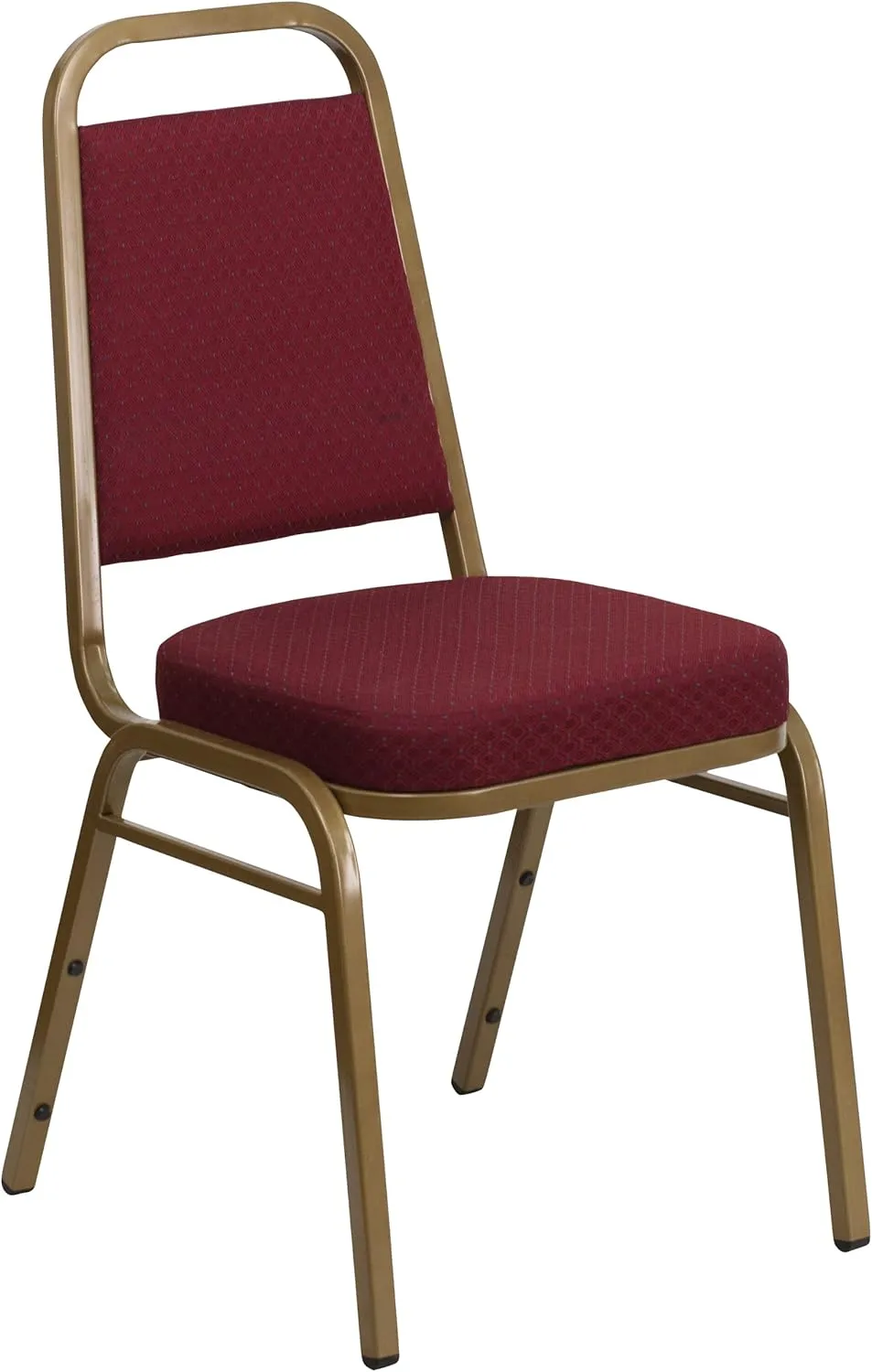 EMMA   OLIVER Trapezoid Back Banquet Chair, Burgundy Patterned Fabric/Gold Frame