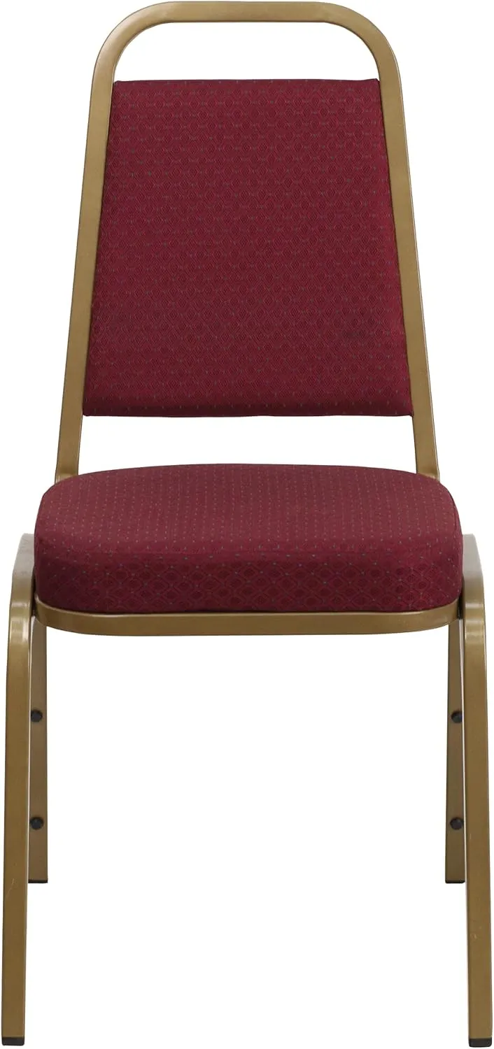 EMMA   OLIVER Trapezoid Back Banquet Chair, Burgundy Patterned Fabric/Gold Frame