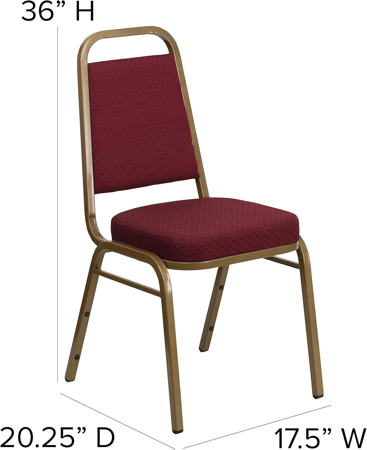 EMMA   OLIVER Trapezoid Back Banquet Chair, Burgundy Patterned Fabric/Gold Frame
