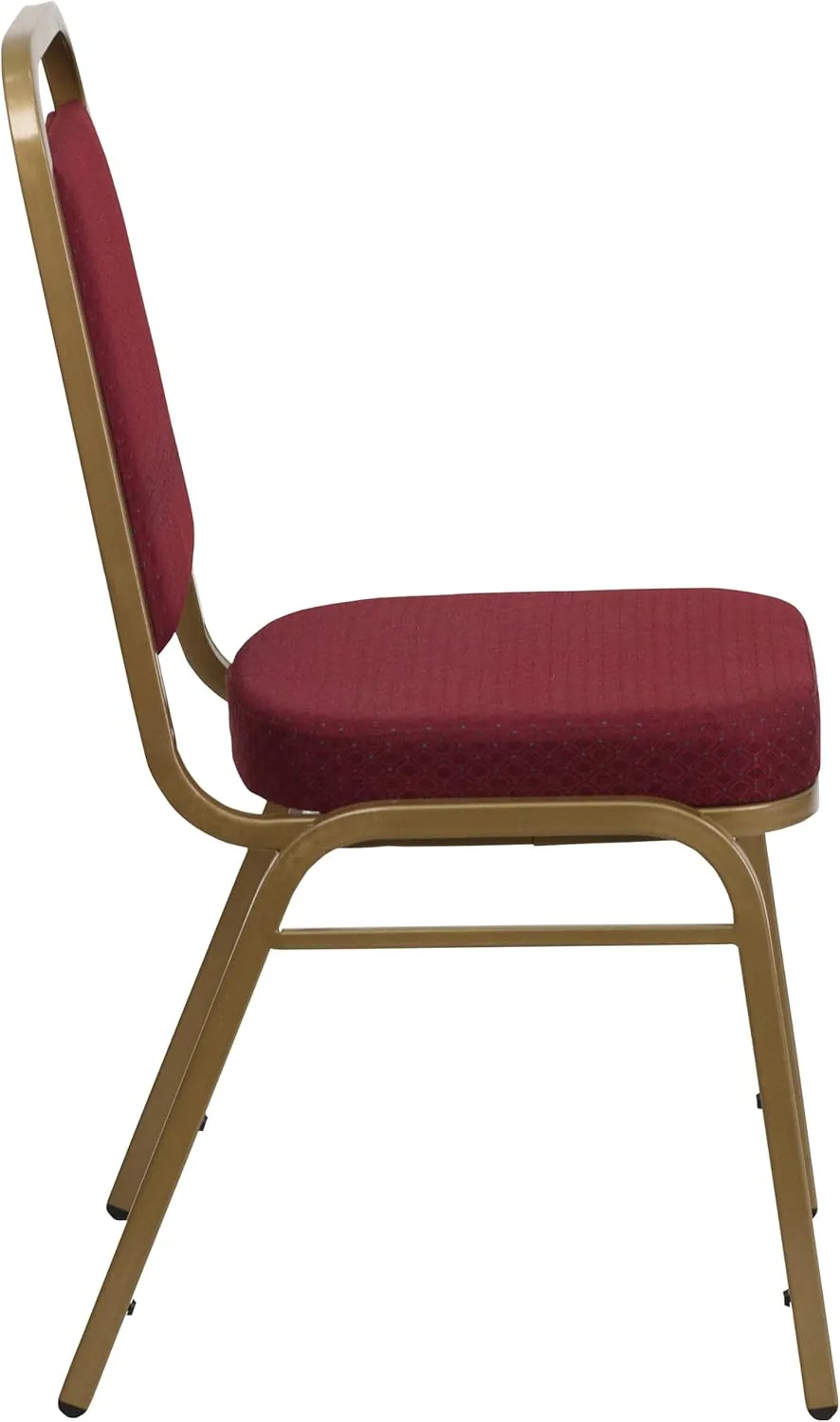 EMMA   OLIVER Trapezoid Back Banquet Chair, Burgundy Patterned Fabric/Gold Frame