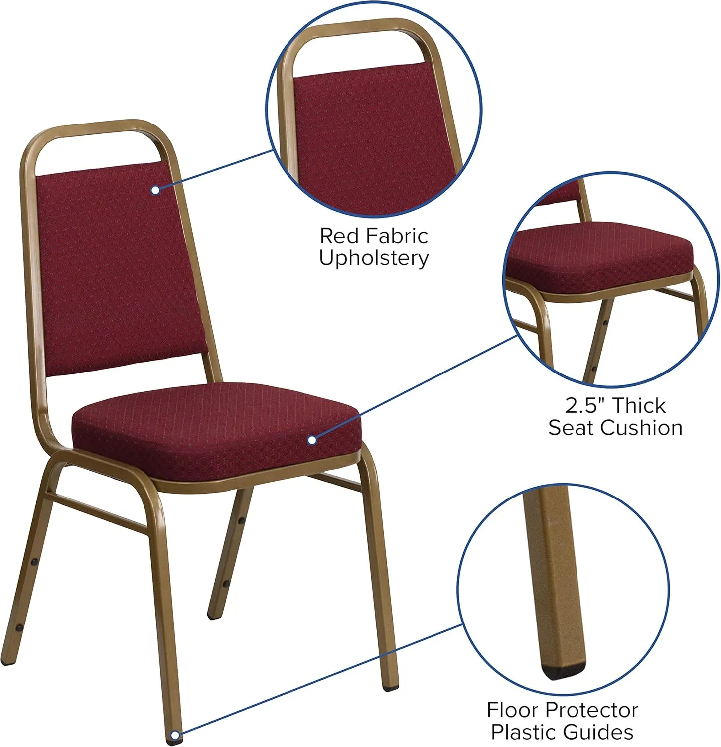 EMMA   OLIVER Trapezoid Back Banquet Chair, Burgundy Patterned Fabric/Gold Frame