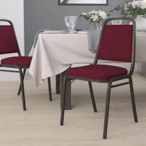 EMMA   OLIVER Trapezoidal Back Banquet Chair, Burgundy Fabric/Gold Vein Frame