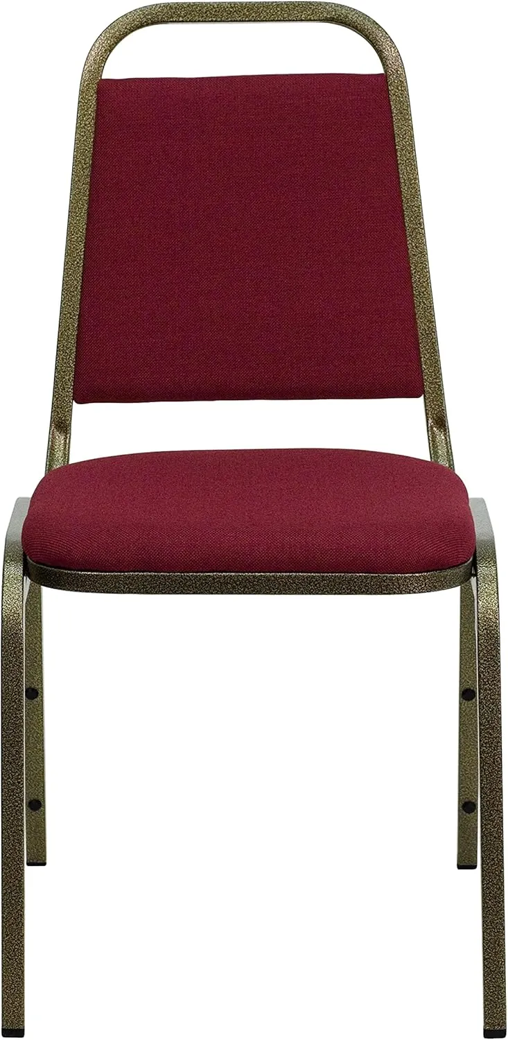 EMMA   OLIVER Trapezoidal Back Banquet Chair, Burgundy Fabric/Gold Vein Frame