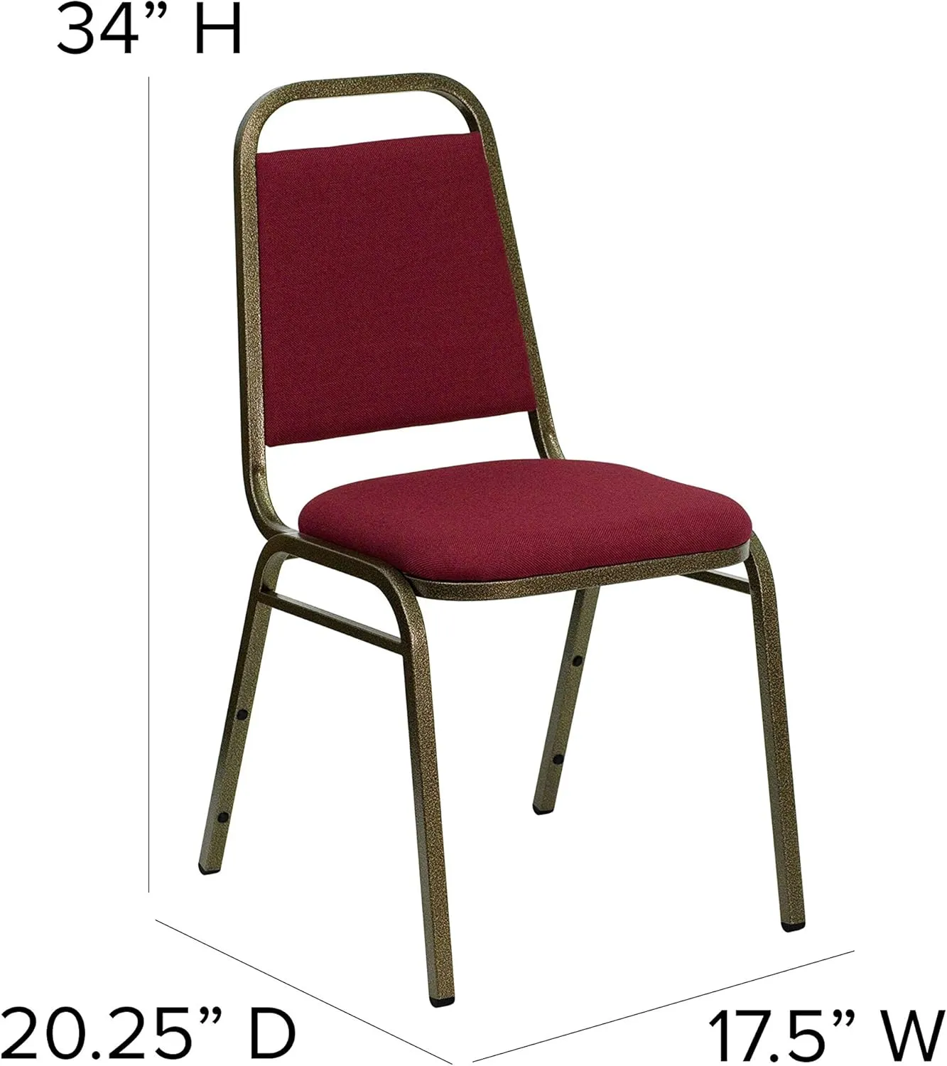 EMMA   OLIVER Trapezoidal Back Banquet Chair, Burgundy Fabric/Gold Vein Frame