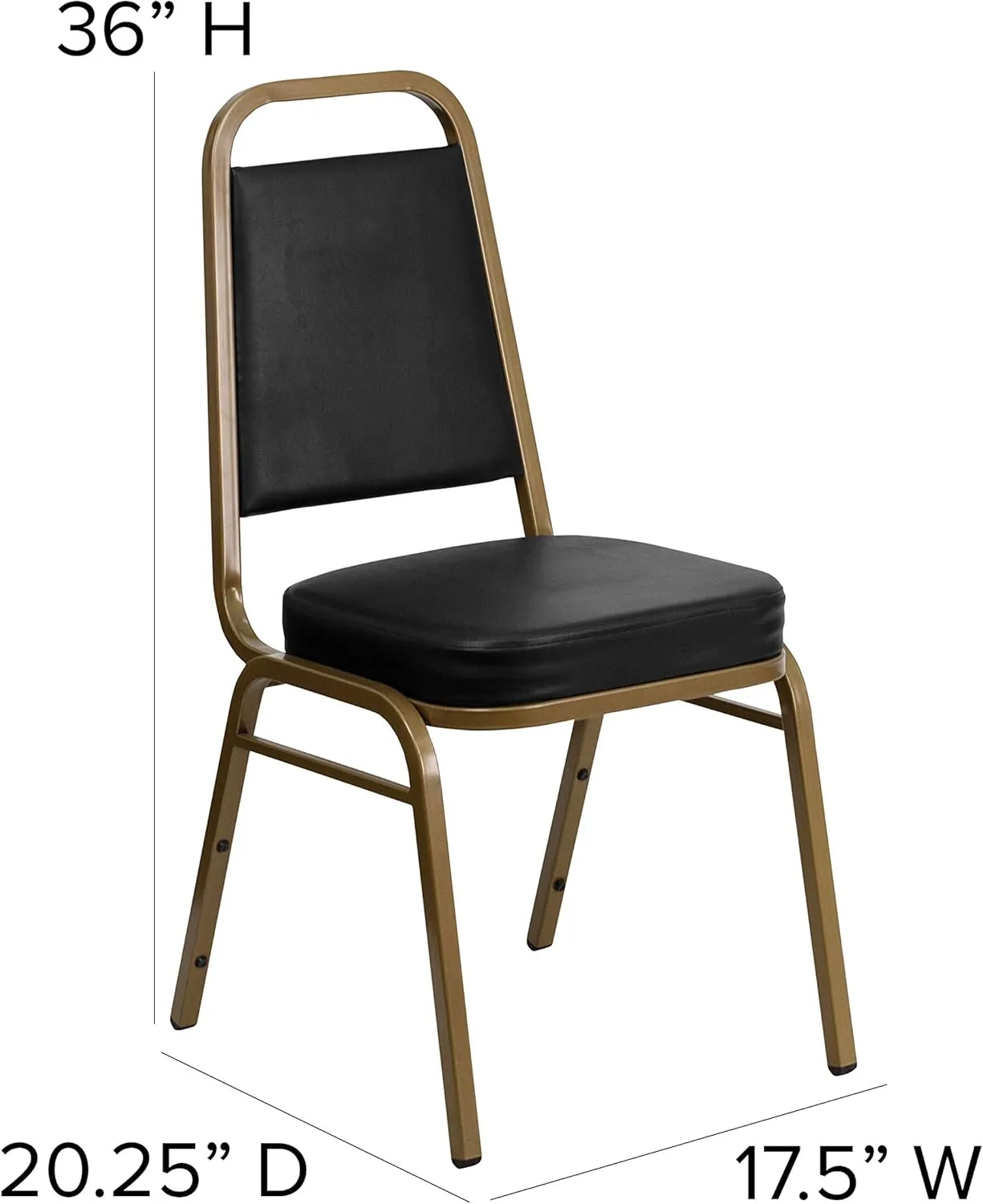 EMMA   OLIVER Trapezoidal Back Stacking Banquet Chair, Black Vinyl/Gold Frame