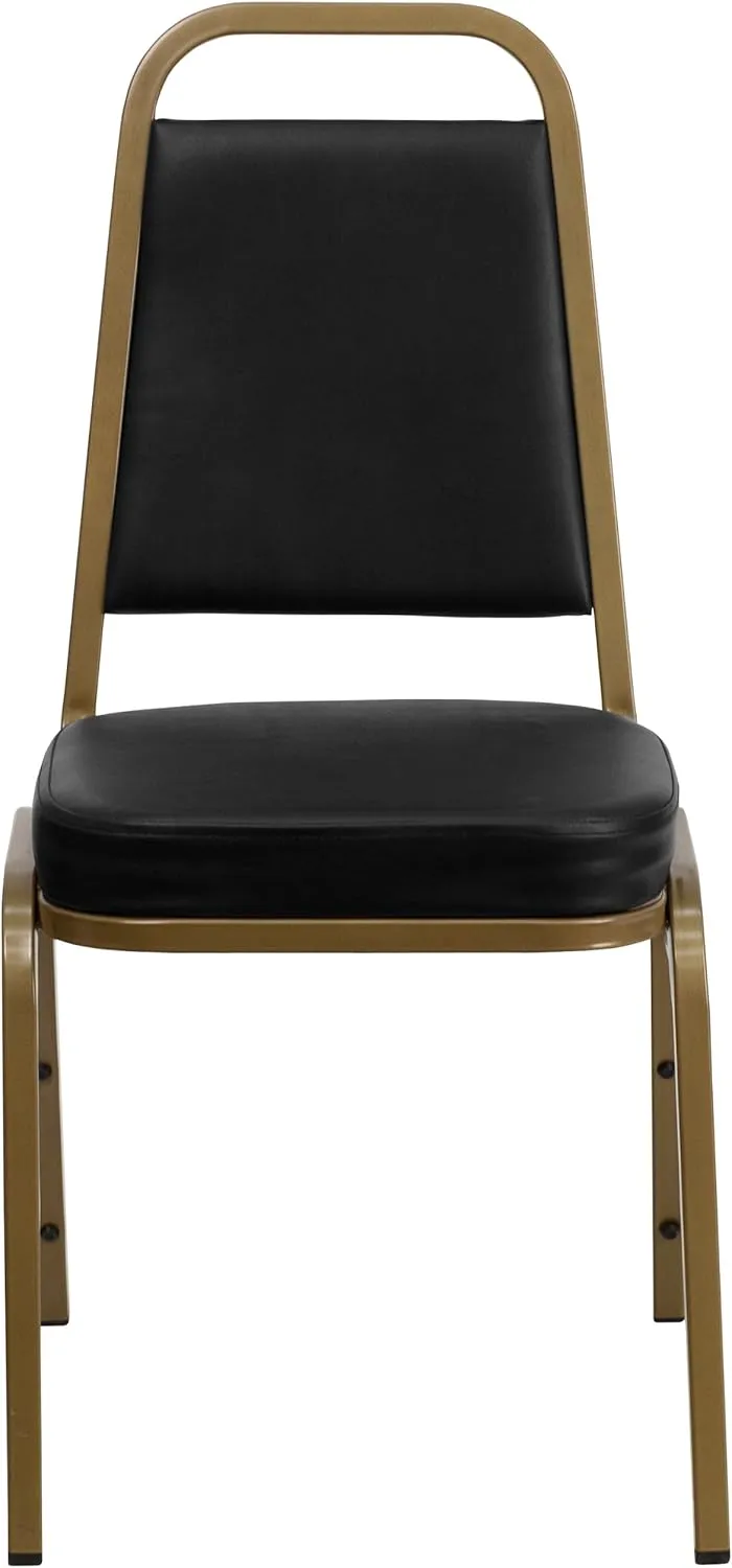 EMMA   OLIVER Trapezoidal Back Stacking Banquet Chair, Black Vinyl/Gold Frame