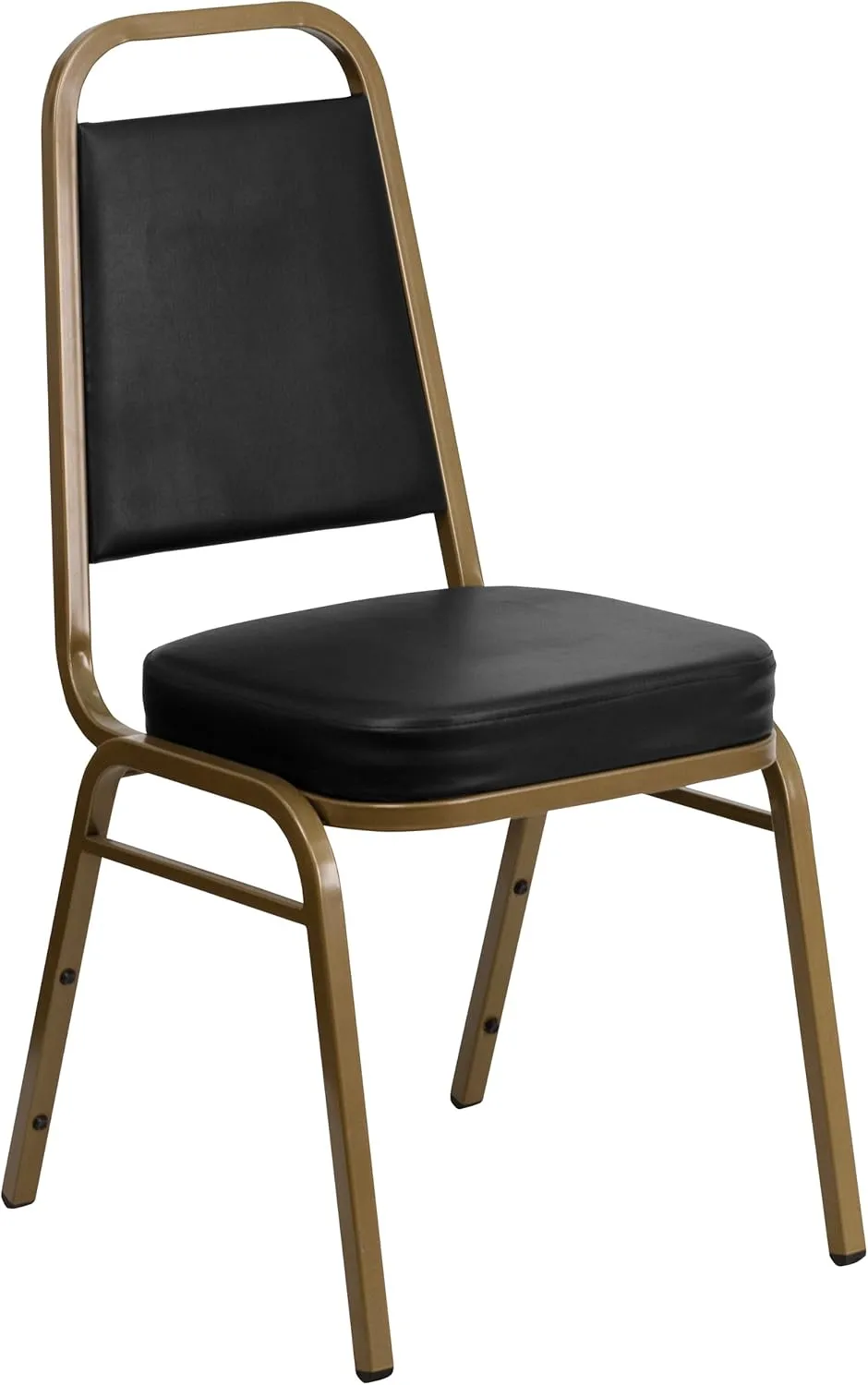 EMMA   OLIVER Trapezoidal Back Stacking Banquet Chair, Black Vinyl/Gold Frame