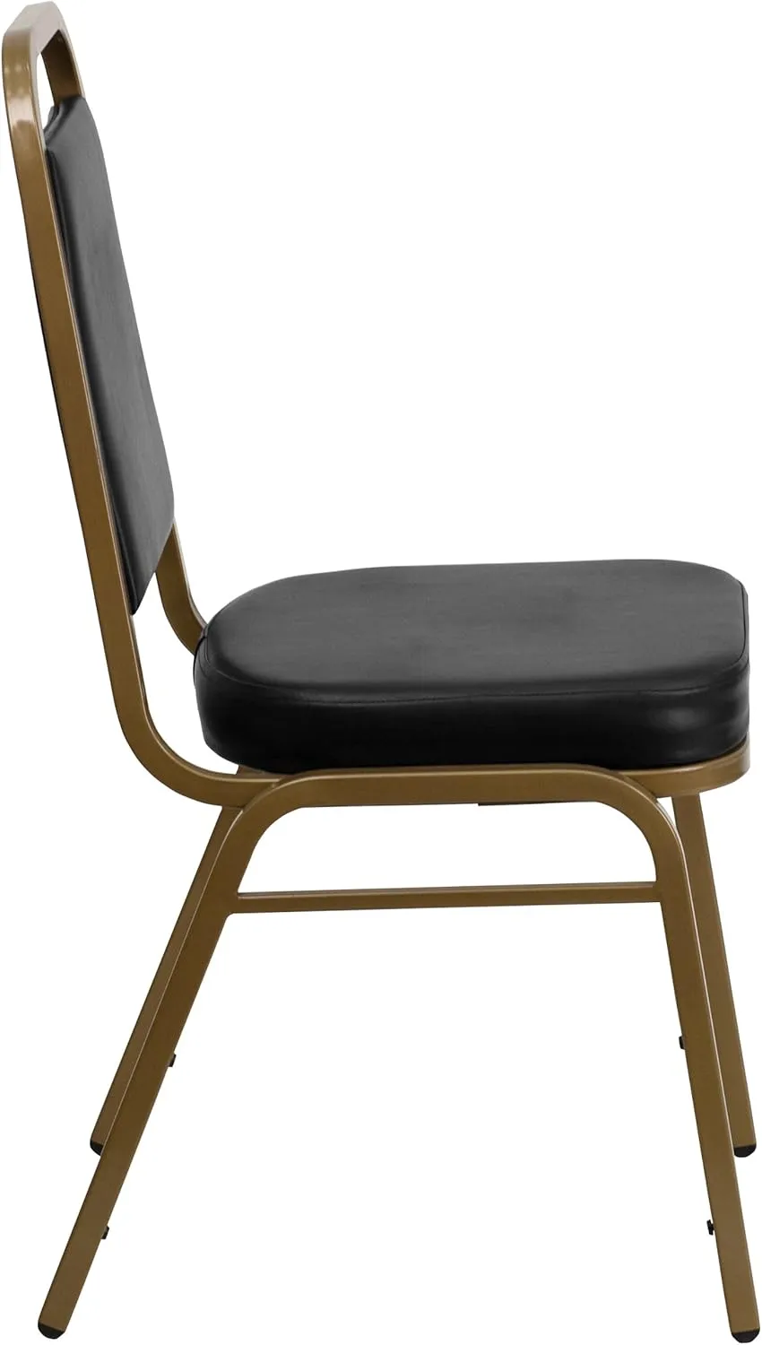 EMMA   OLIVER Trapezoidal Back Stacking Banquet Chair, Black Vinyl/Gold Frame