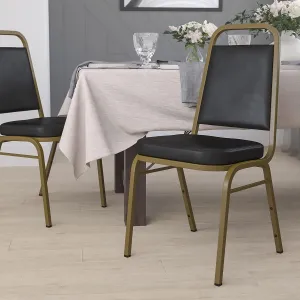 EMMA   OLIVER Trapezoidal Back Stacking Banquet Chair, Black Vinyl/Gold Frame