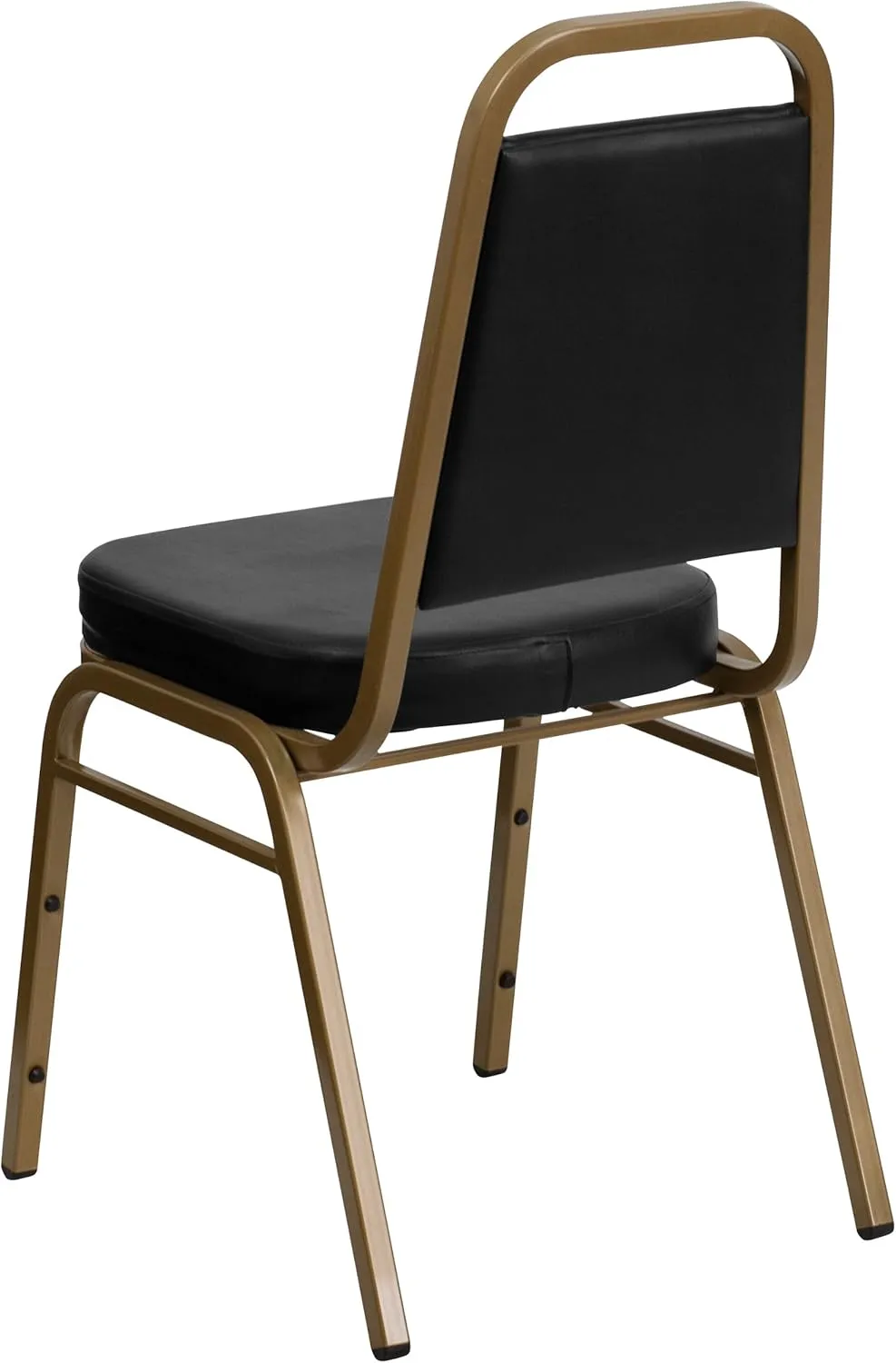 EMMA   OLIVER Trapezoidal Back Stacking Banquet Chair, Black Vinyl/Gold Frame